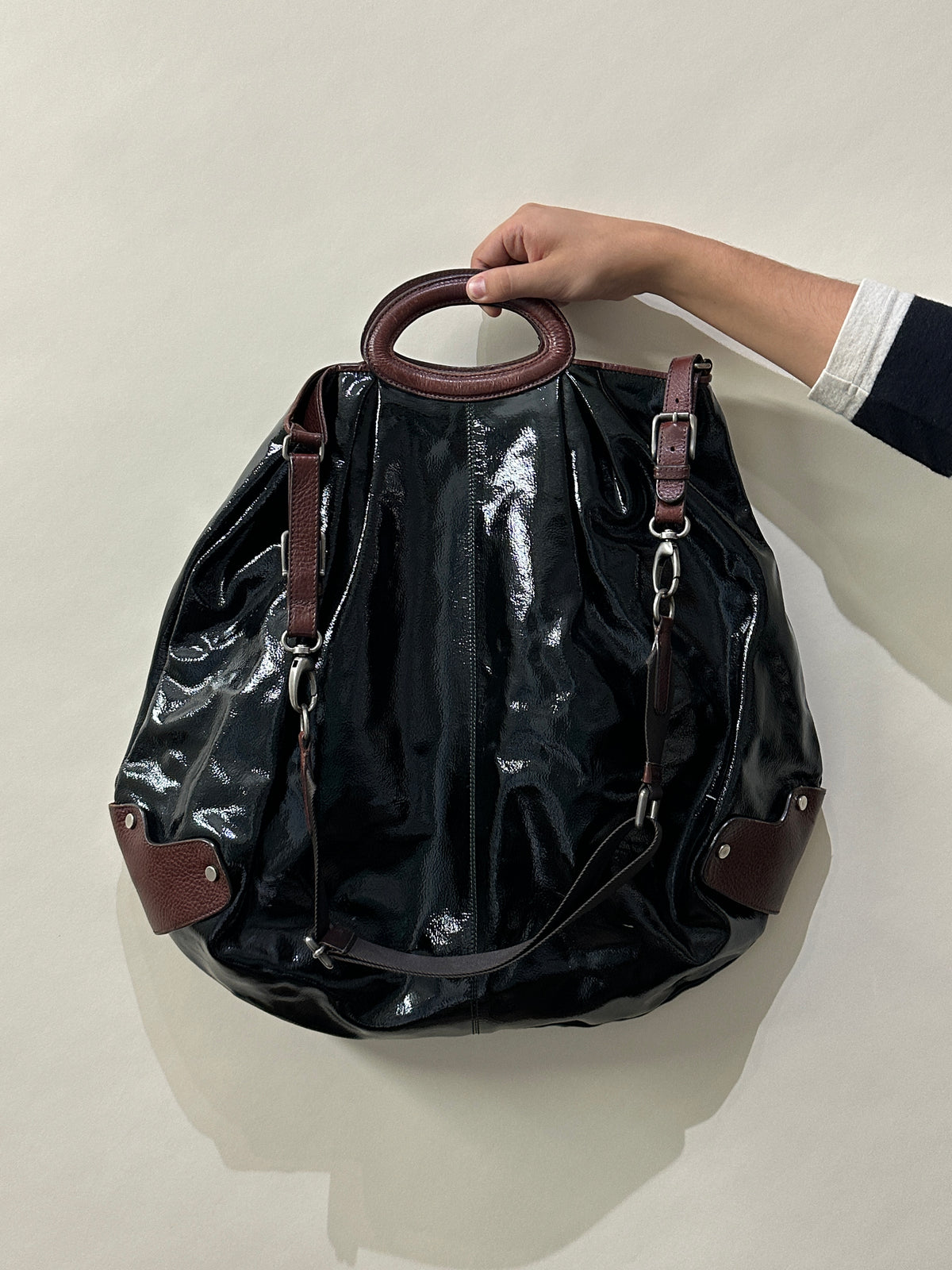 Marni Black & Brown Mixed Leather Hobo Bag