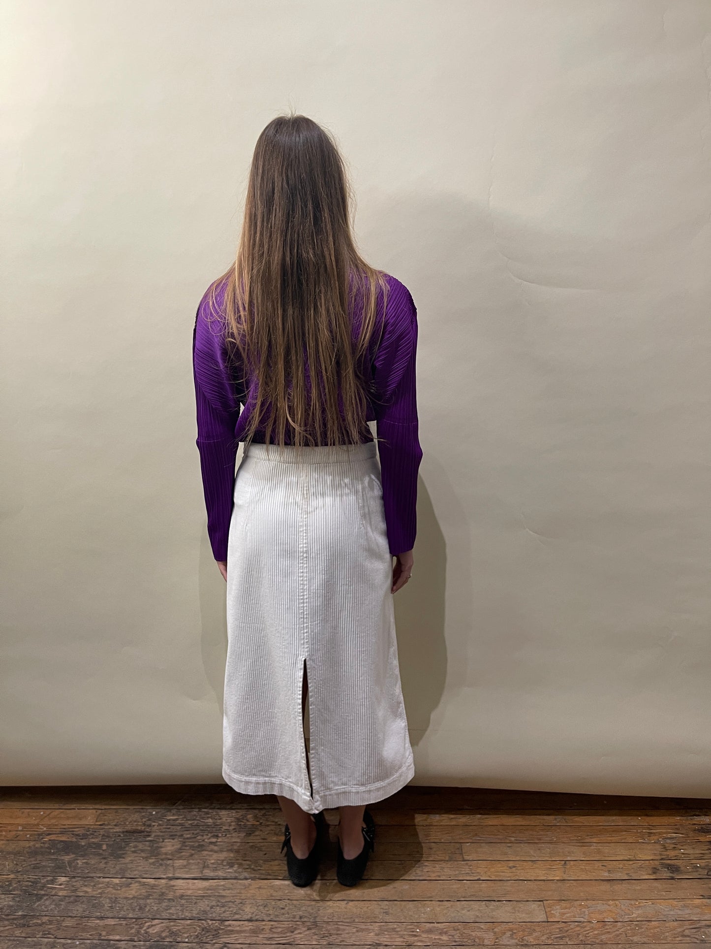 Eckhaus Latta White Cotton Corduroy Front Zip Skirt Medium - M