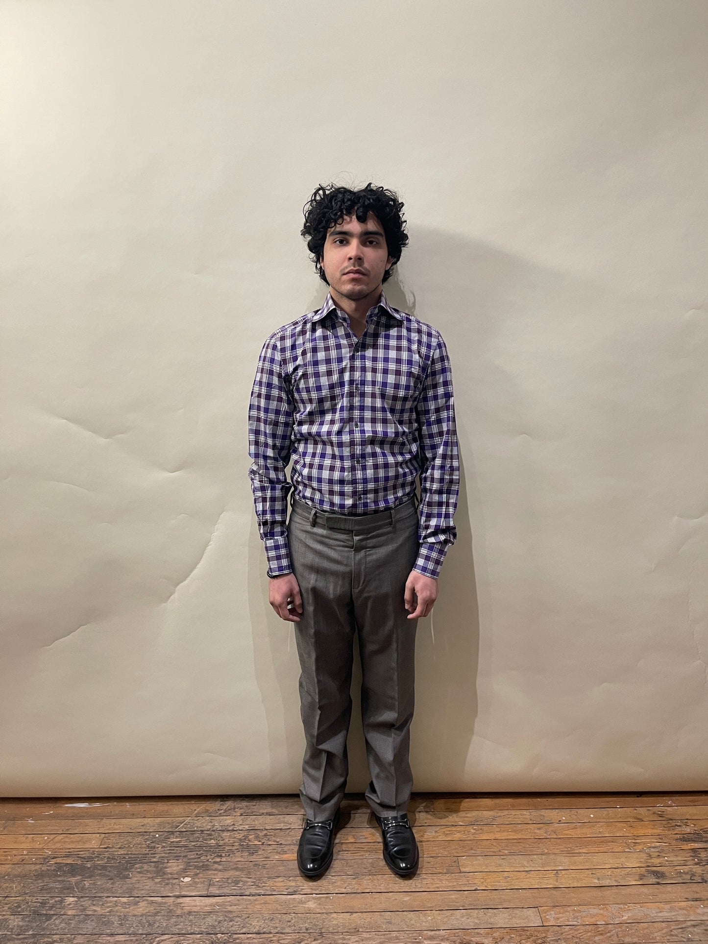 Tom Ford Purple & White Plaid Cotton Dress Shirt 15.5