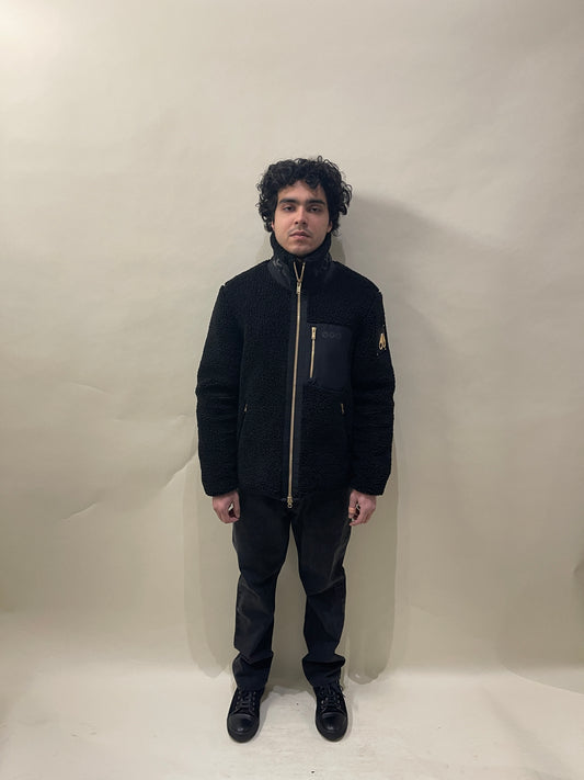 Moose Knuckles Black Poly Fleece Zip Up Jacket Medium - M