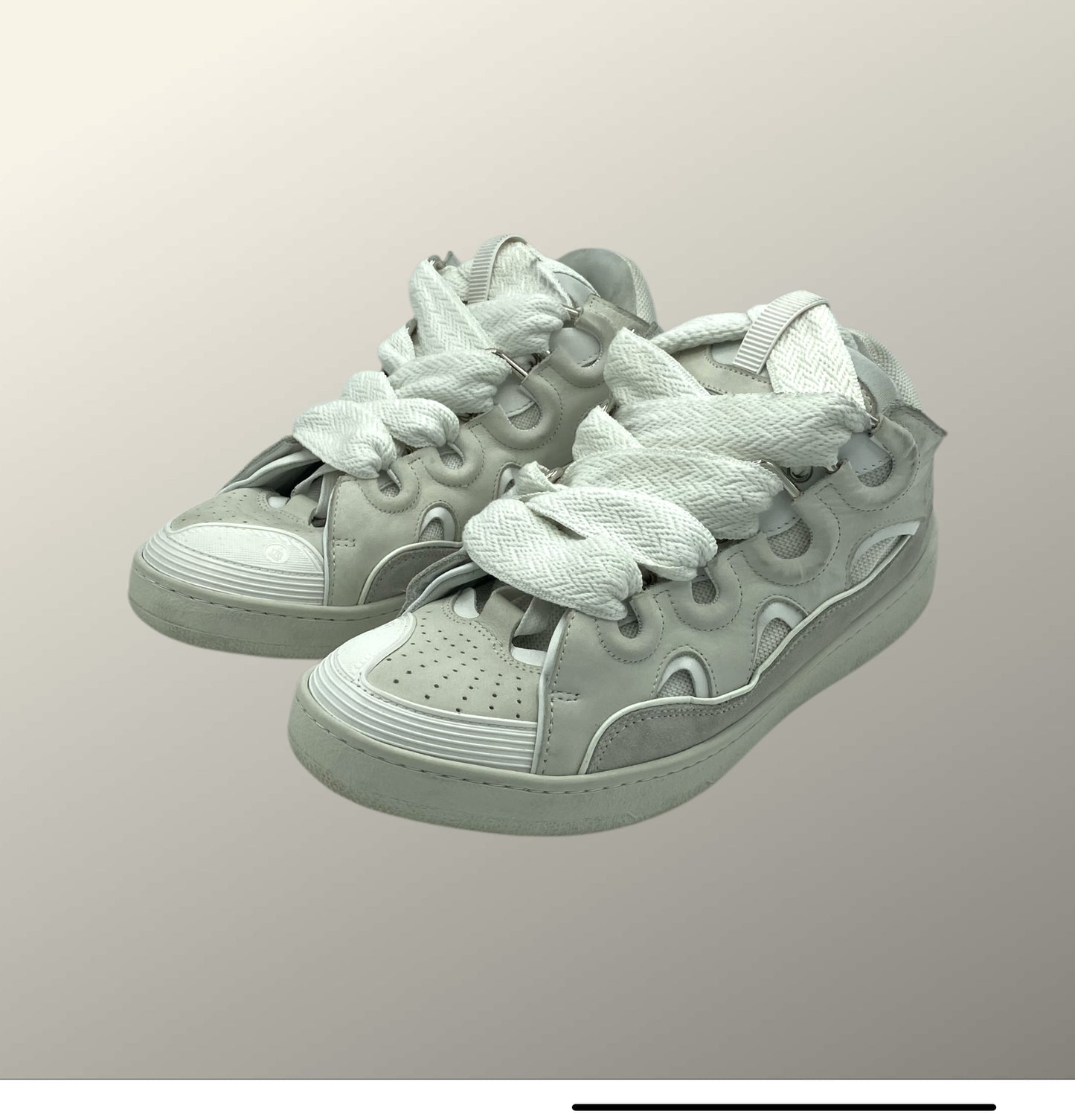 Lanvin White Leather & Suede Curb Sneakers 11 M / 12.5 W