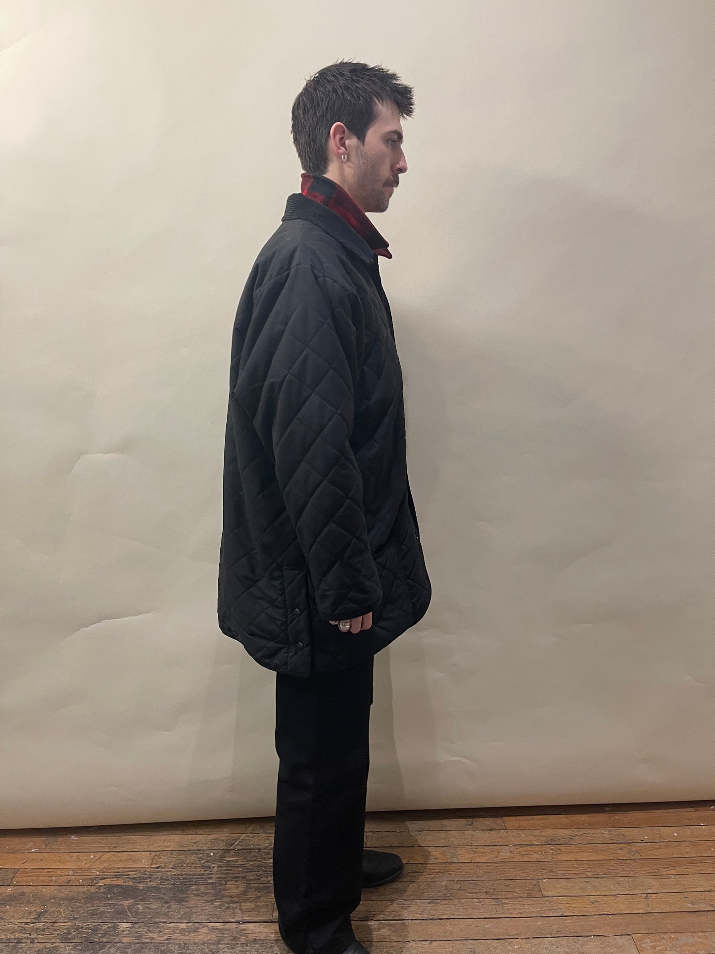 Burberrys' Black Wool Lined Quilted Long Jacket Large - L