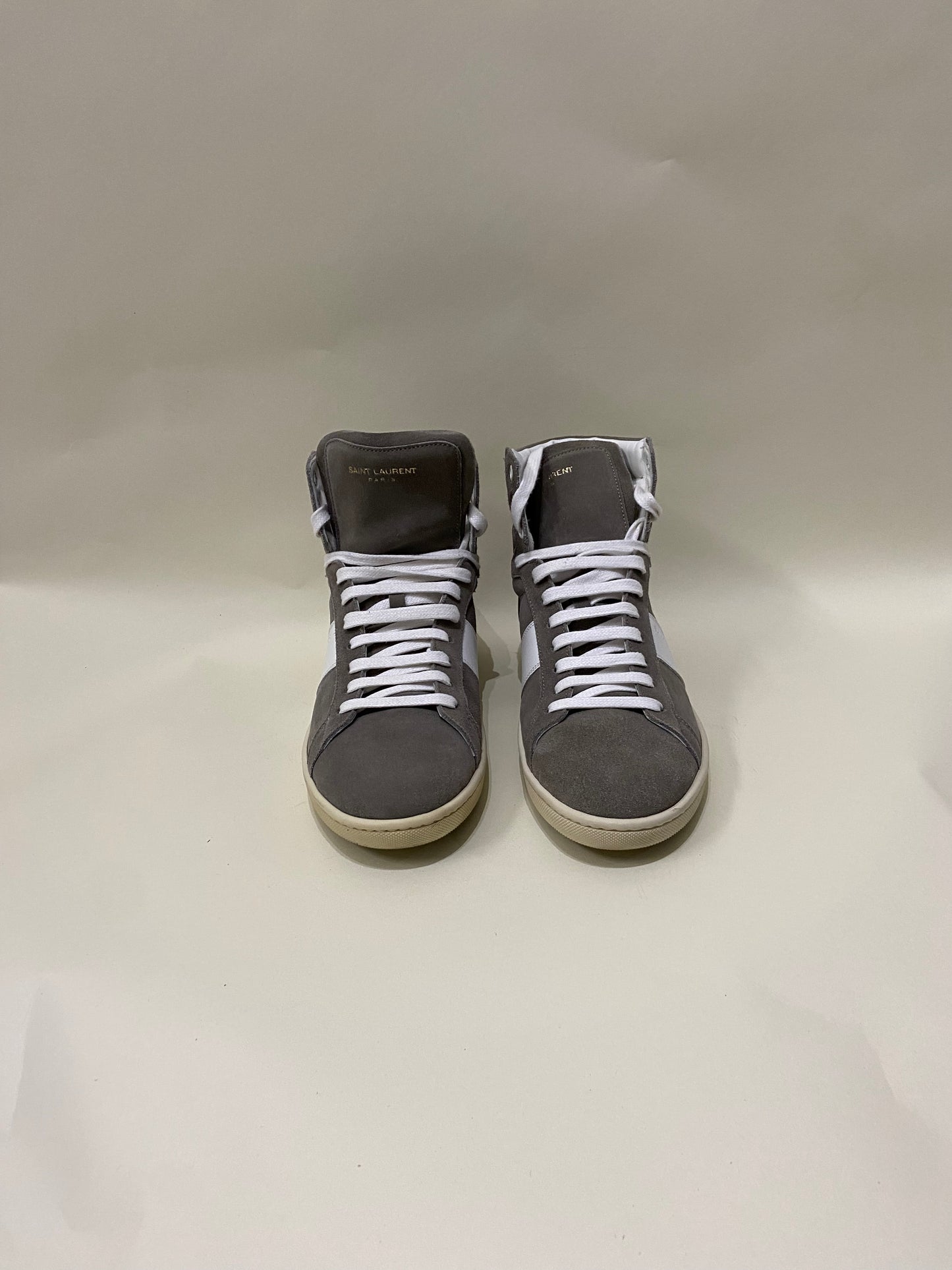 Saint Laurent Grey & White Suede SL-02H High Top Sneakers 8 M / 9.5 W