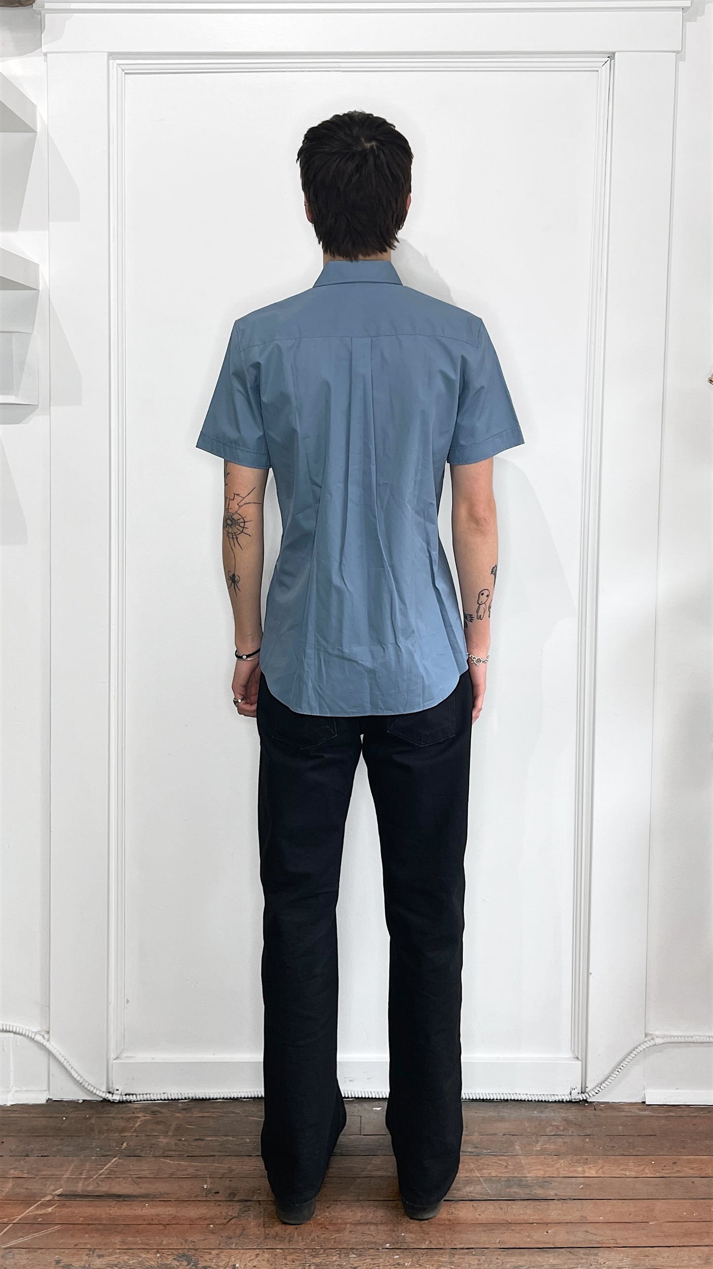 Moschino Baby Blue Chest Logo SS Button Up Shirt 15.5
