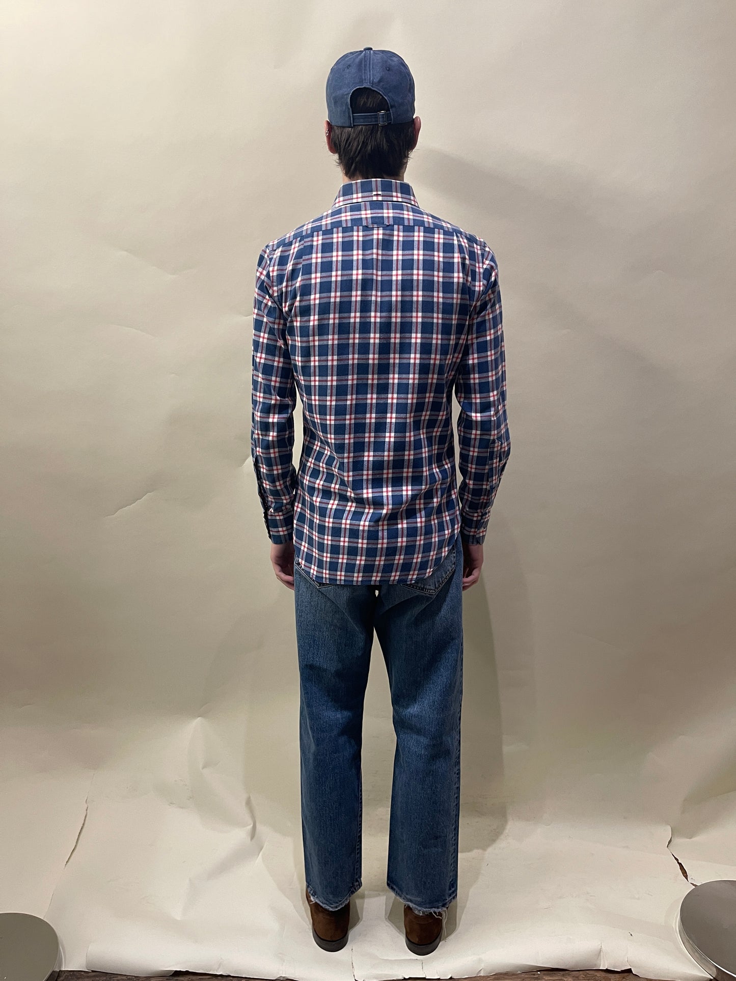 Thom Browne Blue & Red Plaid Cotton Flannel Button Up Small - S
