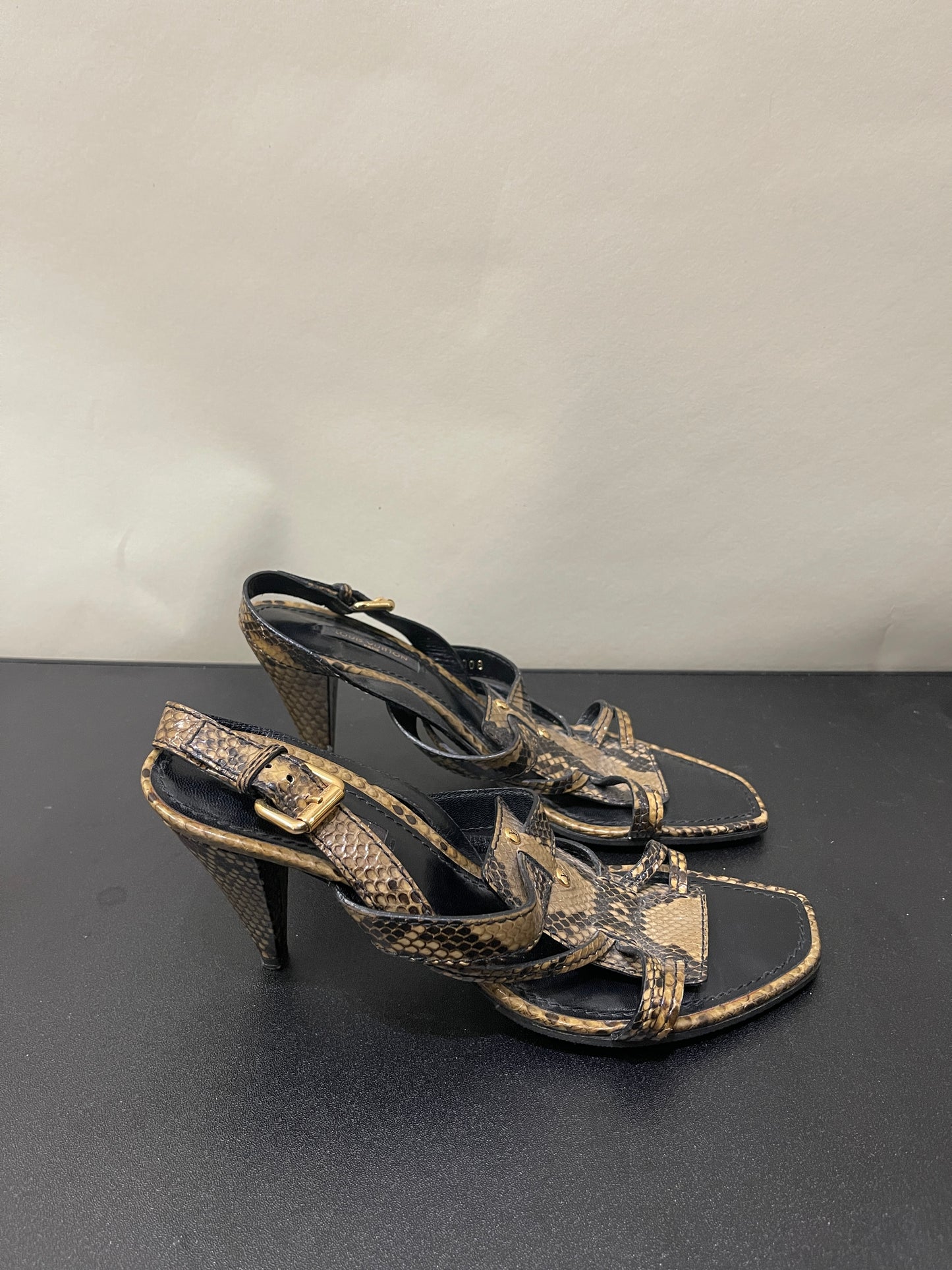 Louis Vuitton Brown Python Print Leather Slingback Sandals 5 M / 6.5 W