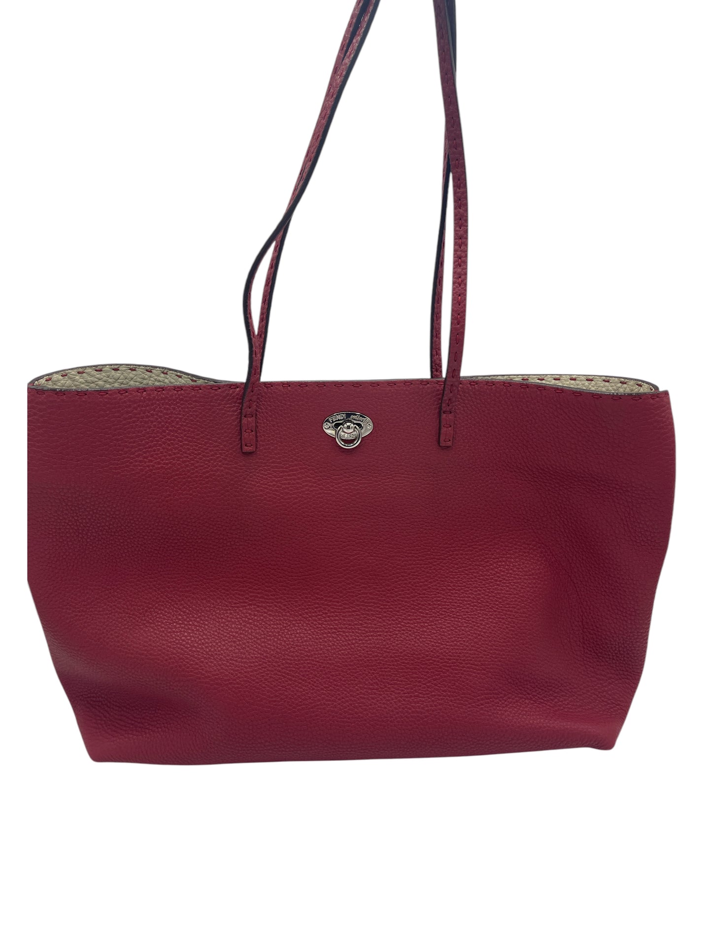 Fendi Dark Red Pebbled Leather Selleria Tote Bag