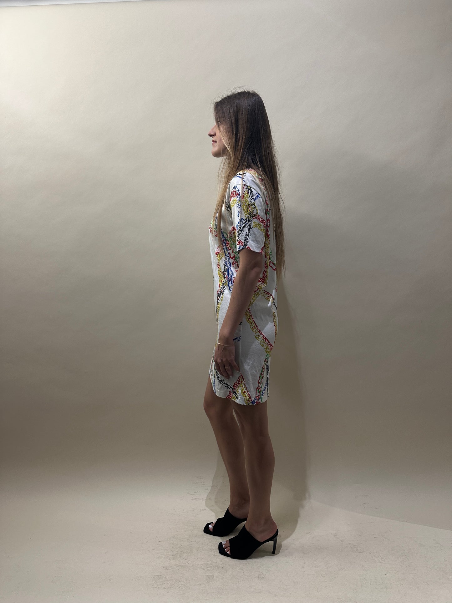 Louis Vuitton White & Multicolour Chain Print T-Shirt Dress Small - S