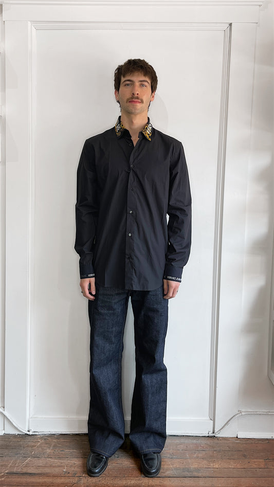Versace Jeans Couture Black Collar Logo Button Up Shirt 38