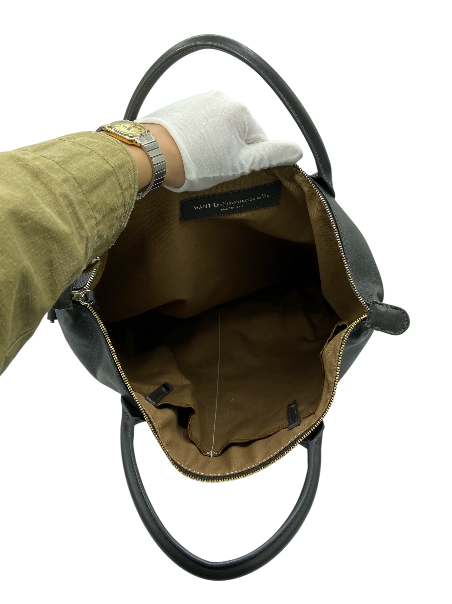 Want Les Essentiels Dark Grey Grained Leather Tote Bag