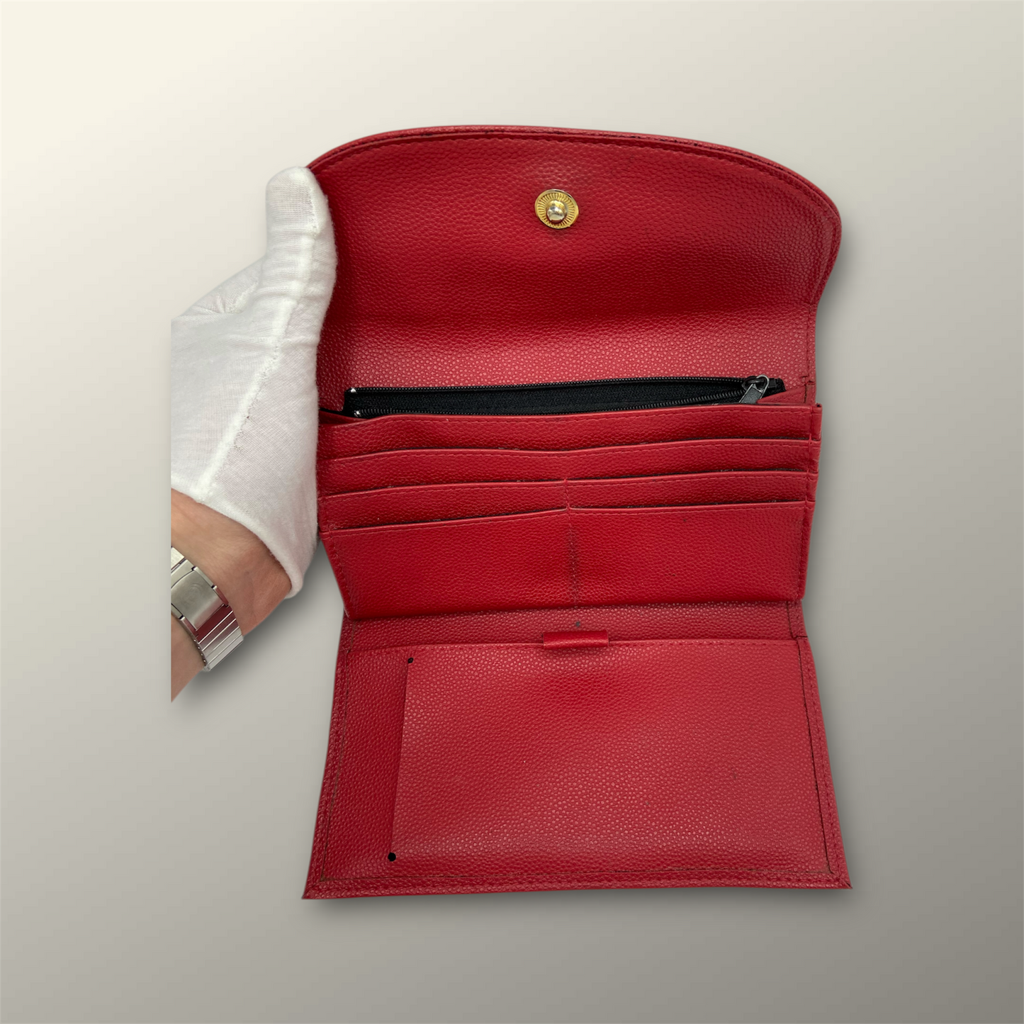 Pierre Balmain Red Pebbled Leather Foldover Wallet