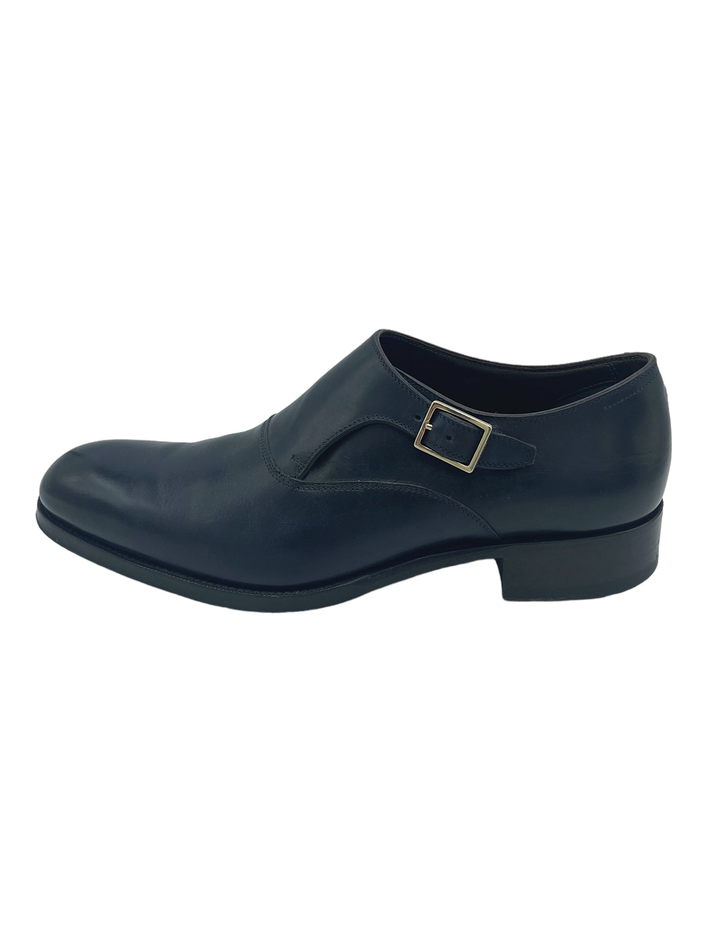 Tom Ford Blue Leather Single Monk Strap Dress Shoes
