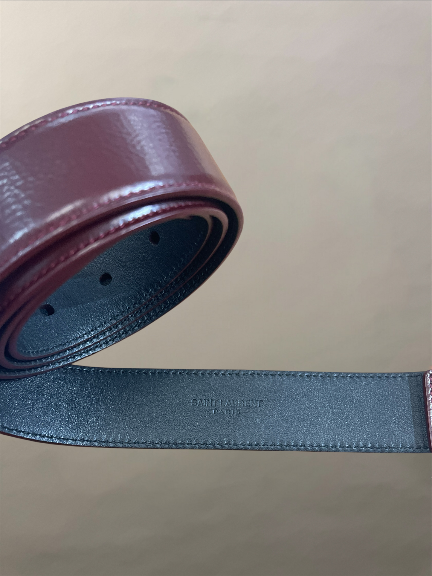 Saint Laurent Burgundy Leather Cassandre Logo Belt 34