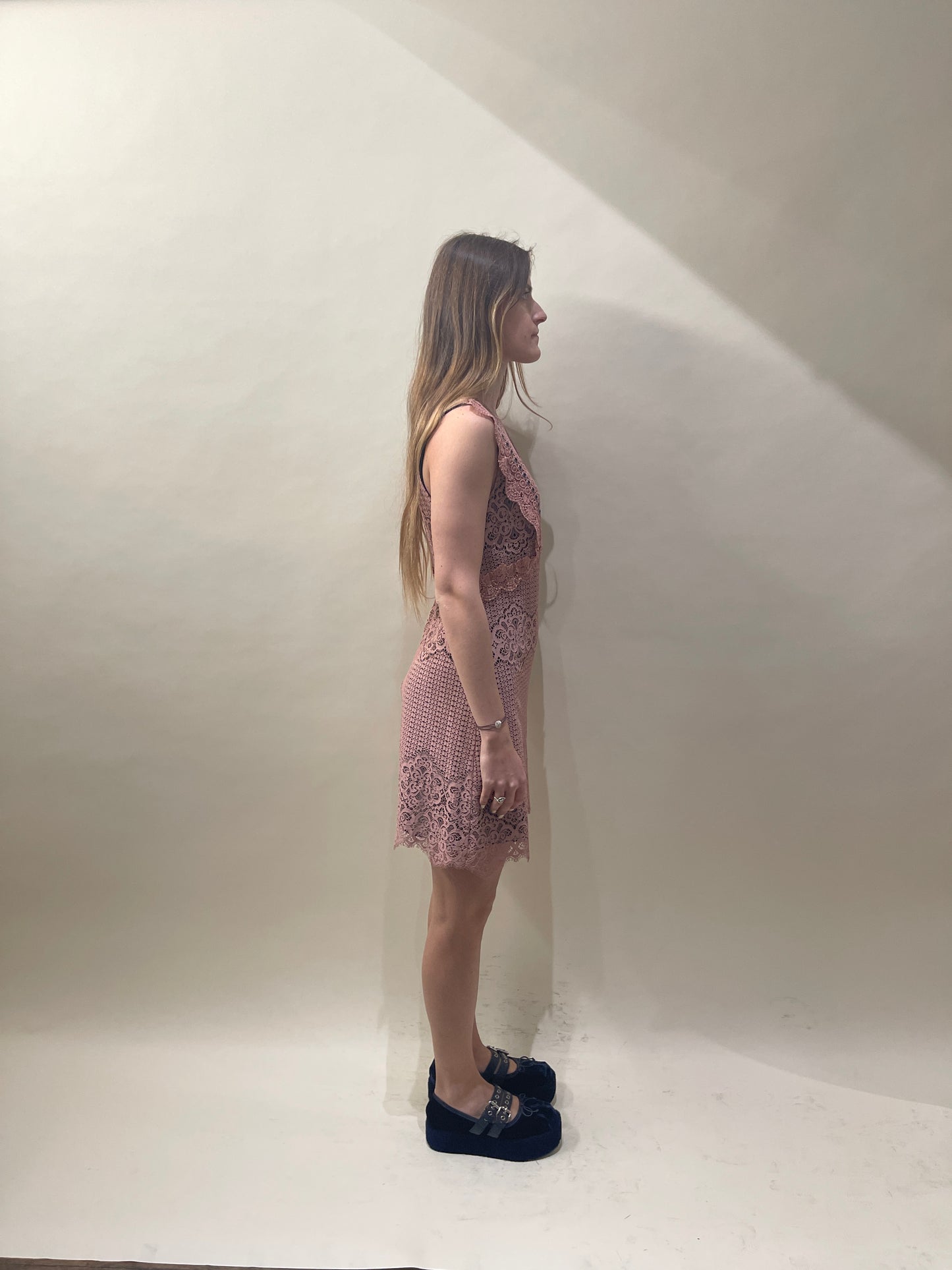 Pinko Light Pink Lace & Grommet Midi Dress Medium - M