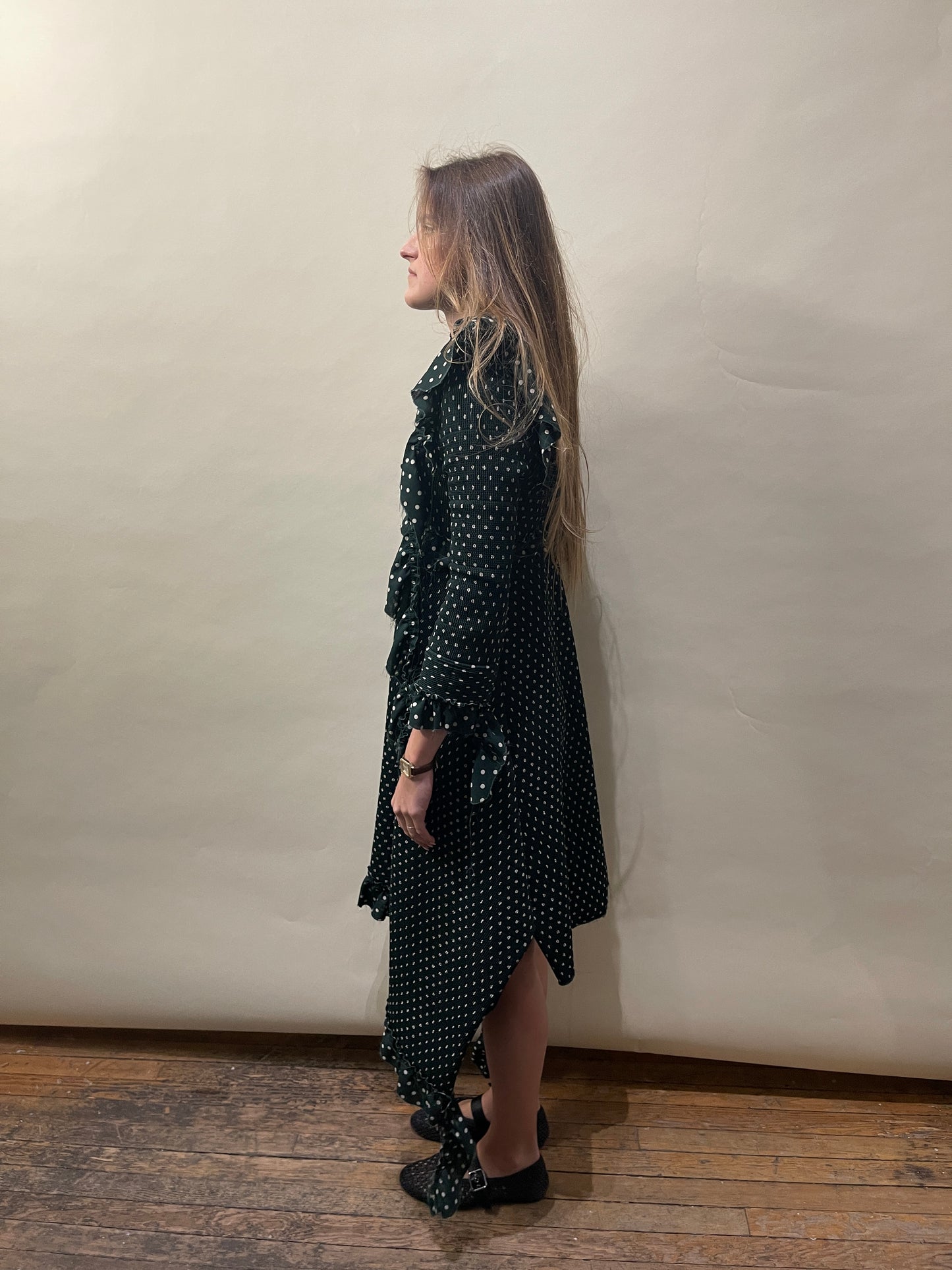 Vetements Green & White Polka Dot Poly Seersucker Dress Small - S
