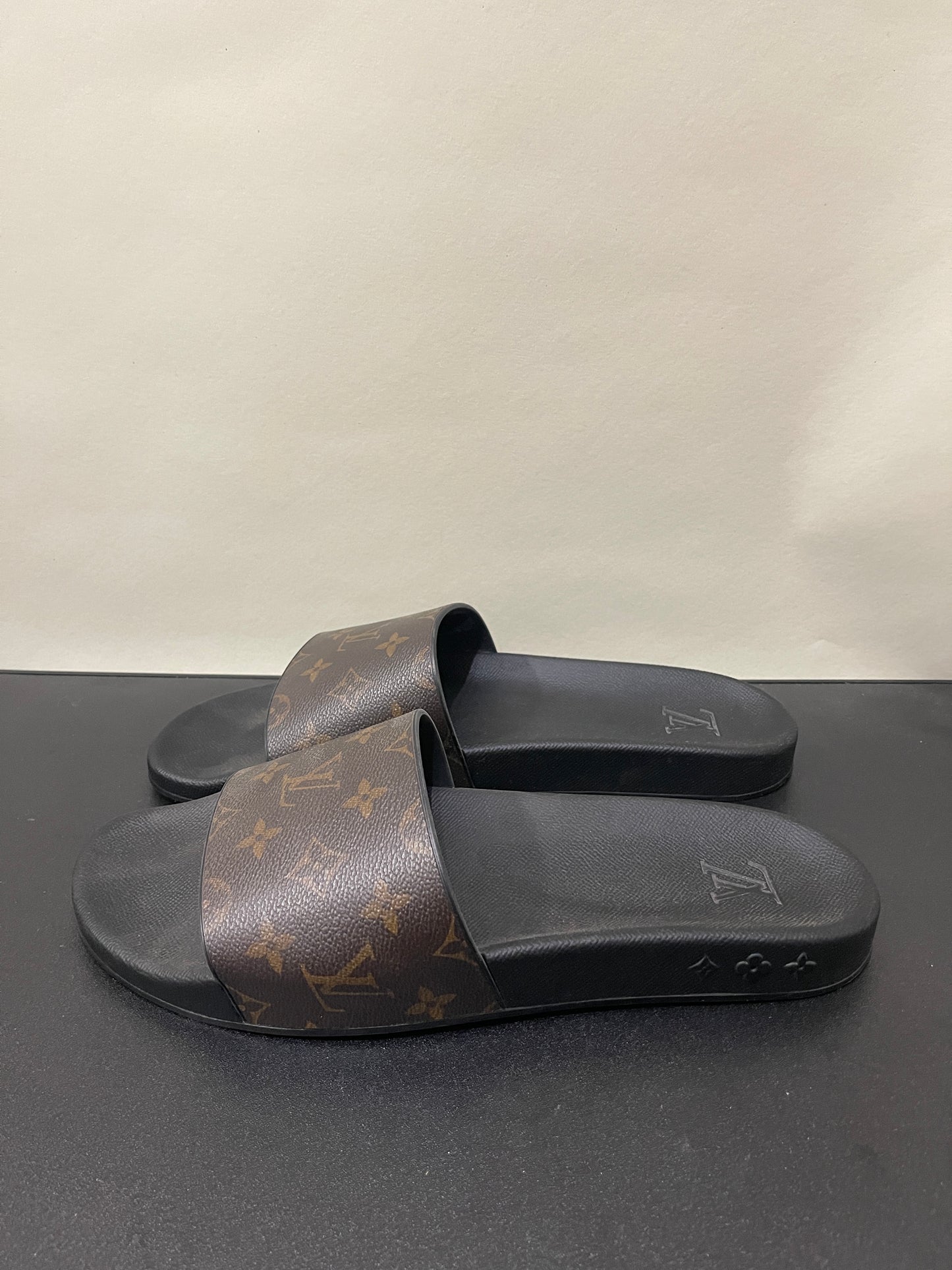 Louis Vuitton Black & Brown Monogram Waterfront Slide 12 M / 13.5 W