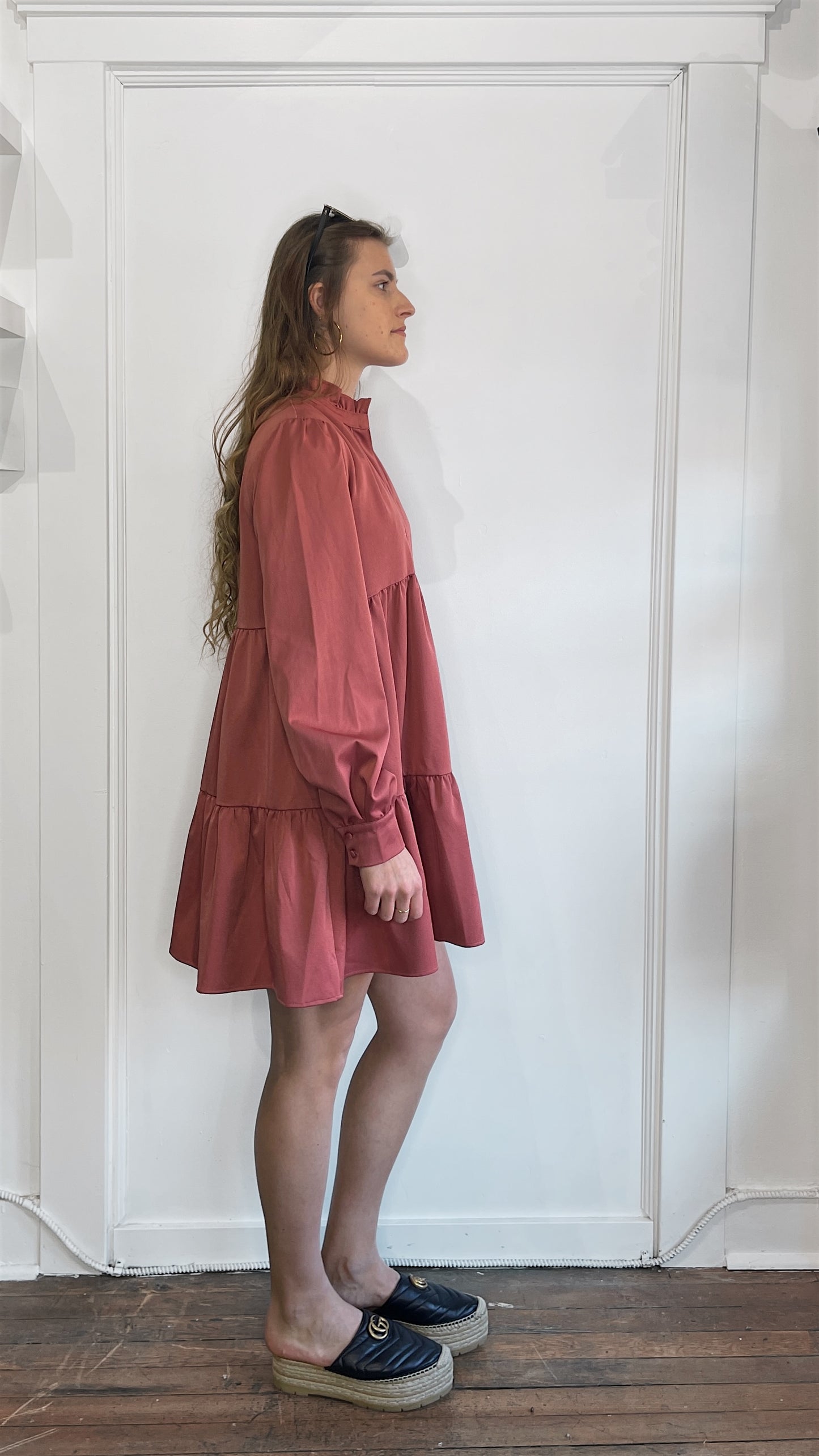 En Saison Rosy Red LS Midi Dress Medium