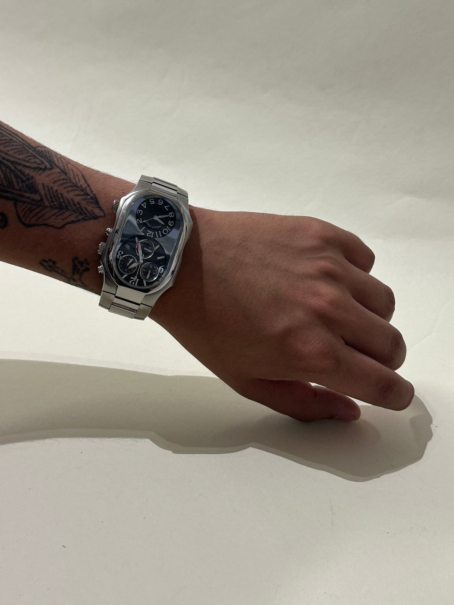 Philip Stein Silver & Black Teslar Quartz Dual Time Watch