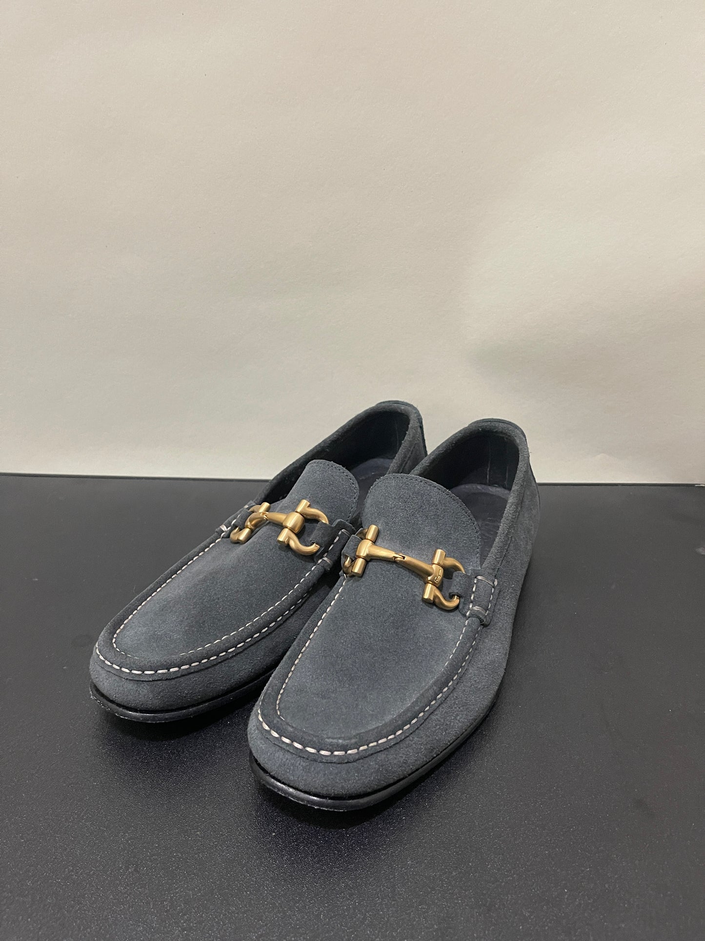 Salvatore Ferragamo Dark Grey Suede Gancini Bit Loafers 8 M / 9.5 W