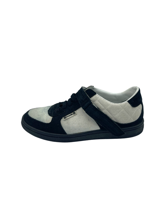 Chanel White Canvas & Black Suede Velcro Strap Sneakers 6 M / 7.5 W