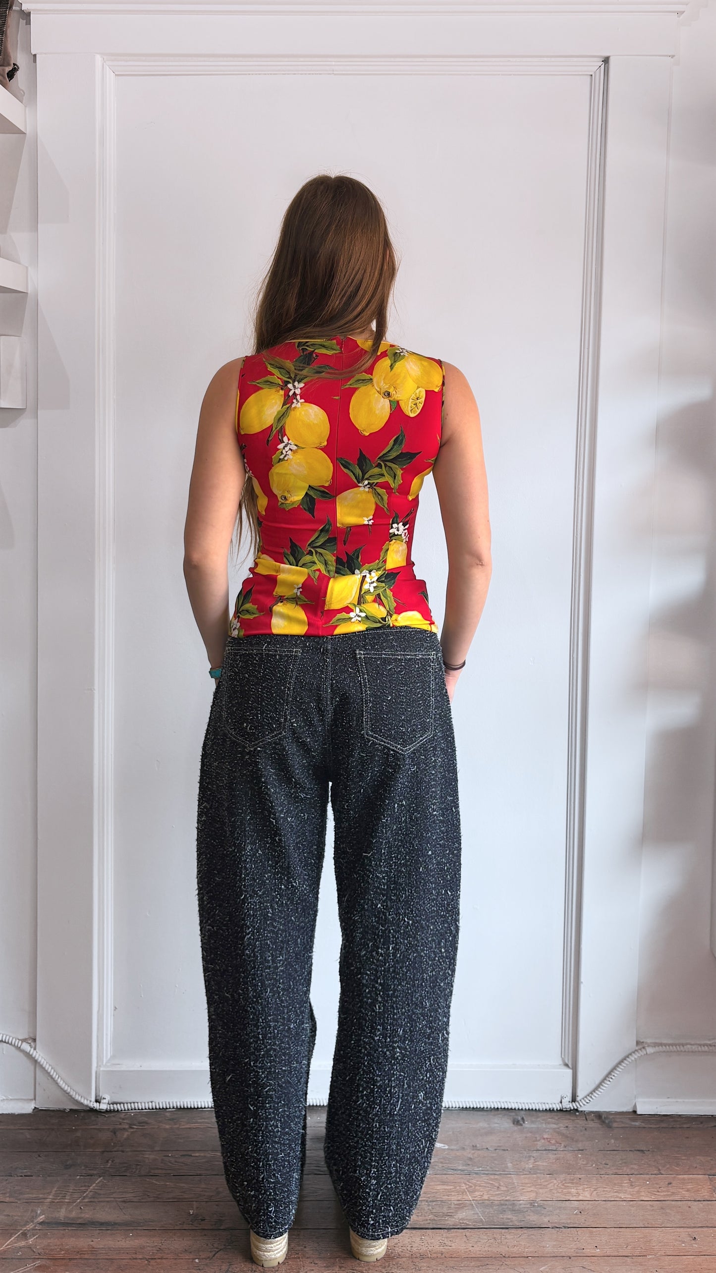 Dolce & Gabbana Red & Yellow Lemon Motif Silk Blend Tank Top Medium
