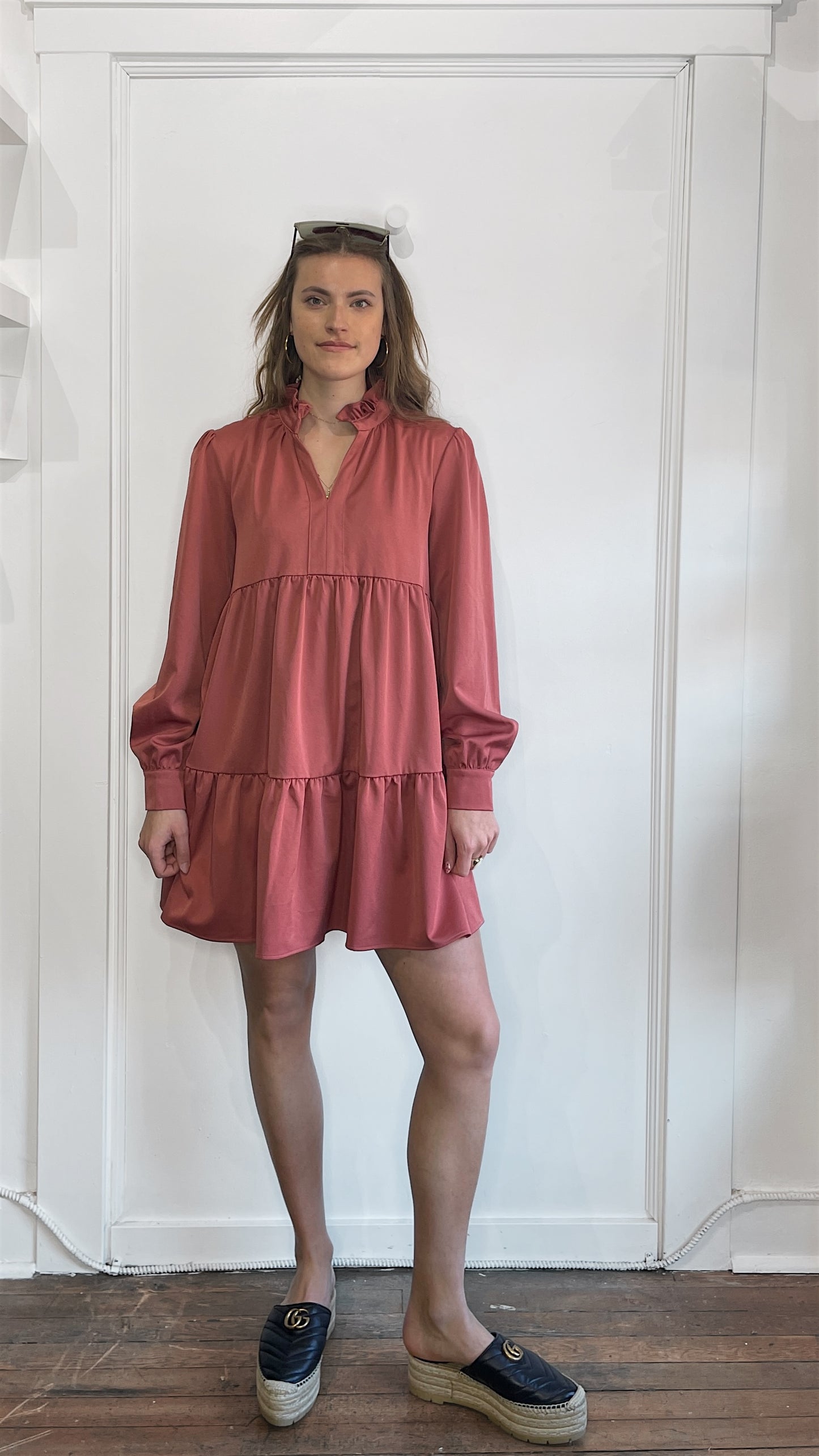 En Saison Rosy Red LS Midi Dress Medium