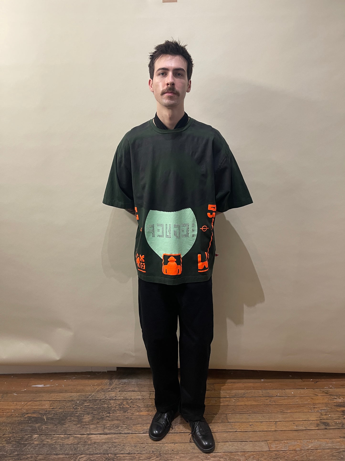 Walter Van Beirendonck Dark Green & Orange Jumbo Graphic T-Shirt OS