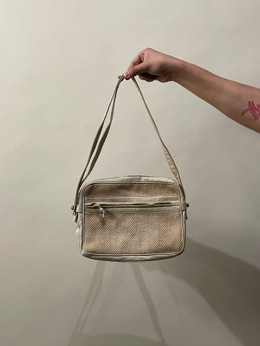 Bottega Veneta Beige Straw & Natural Leather Crossbody Bag