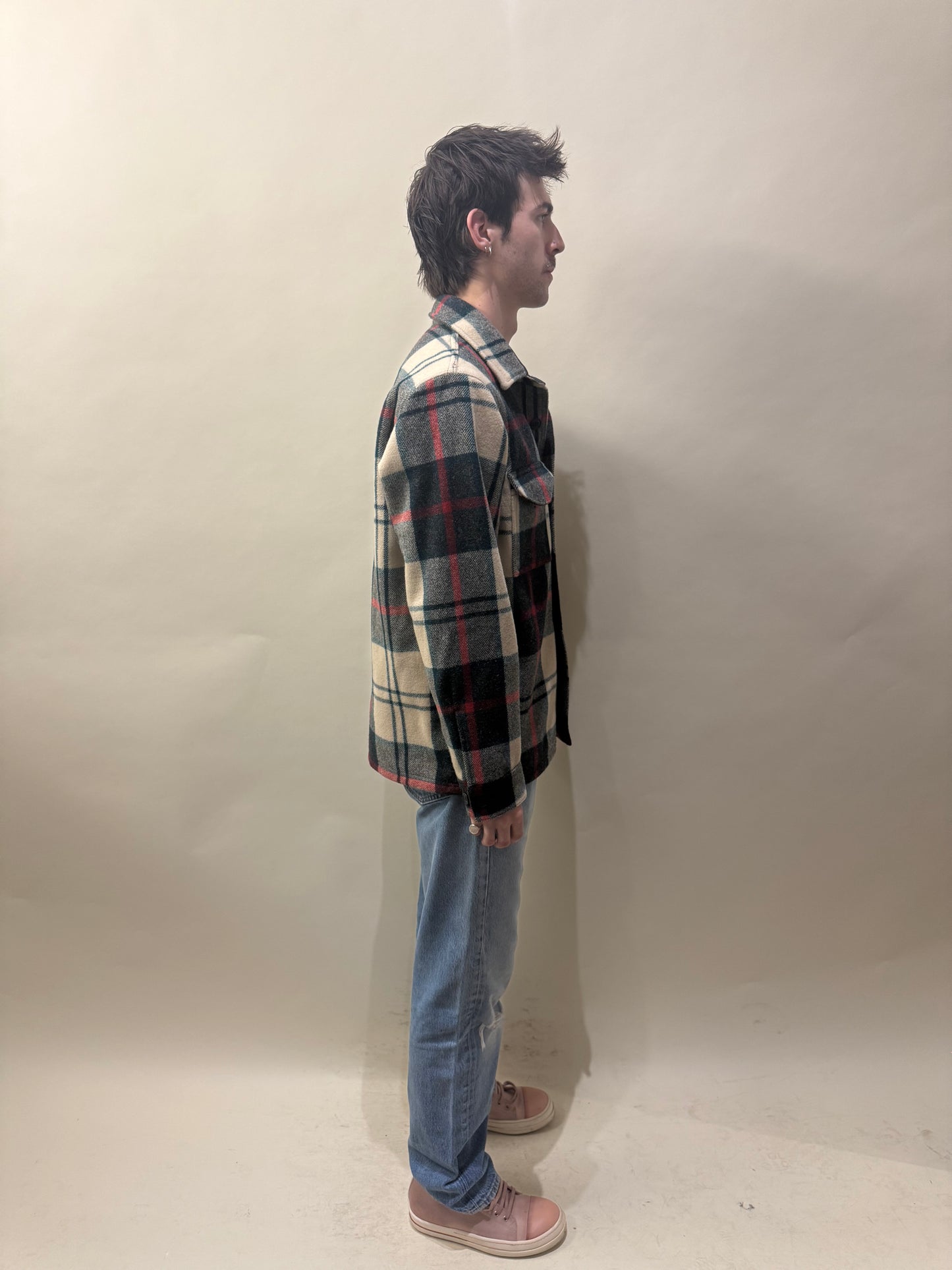 Filson Cream, Blue, & Red Plaid Mackinaw Wool Jac Shirt Small - S