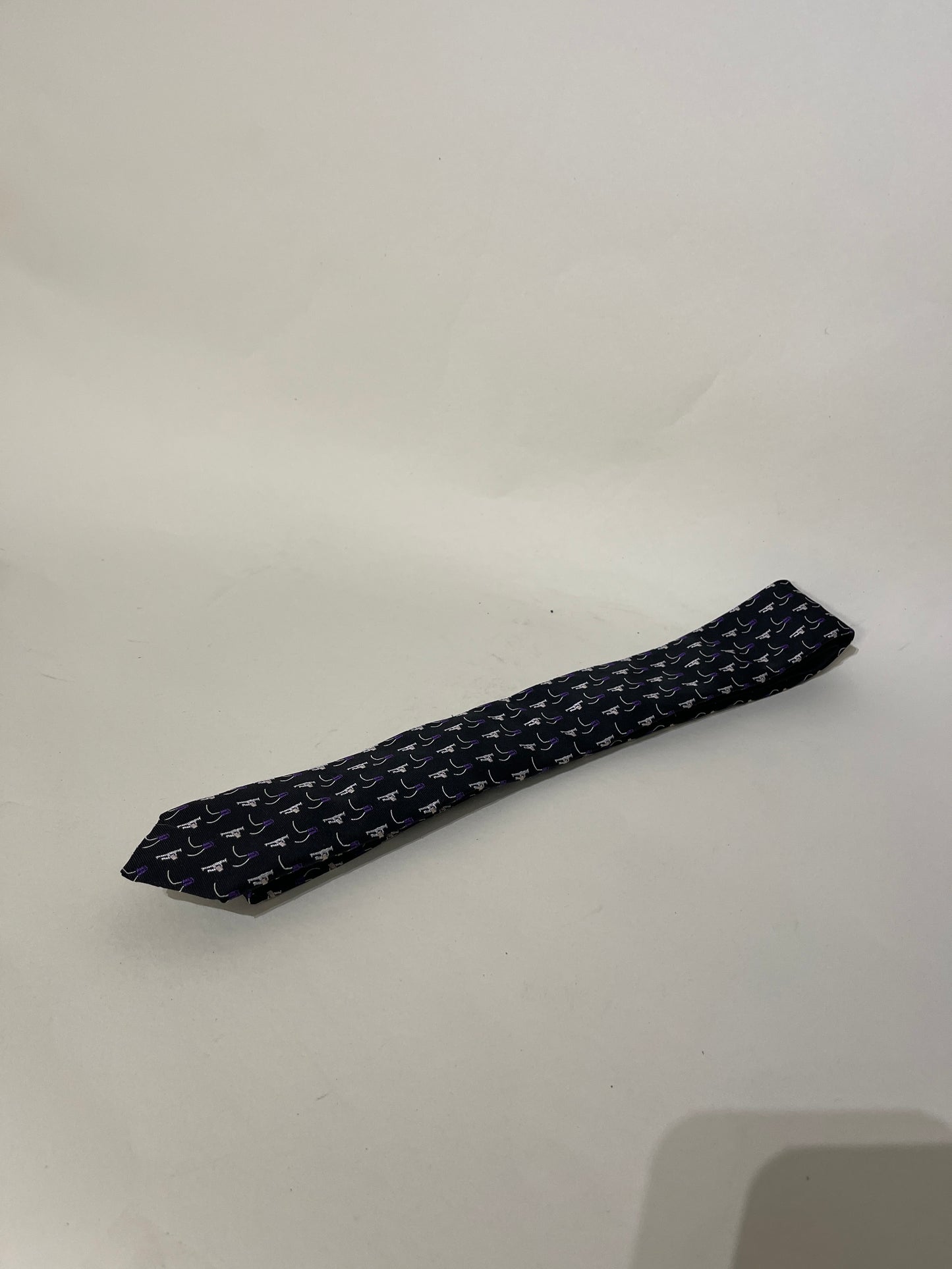 Prada Black & Purple Walking Businessman Motif Tie