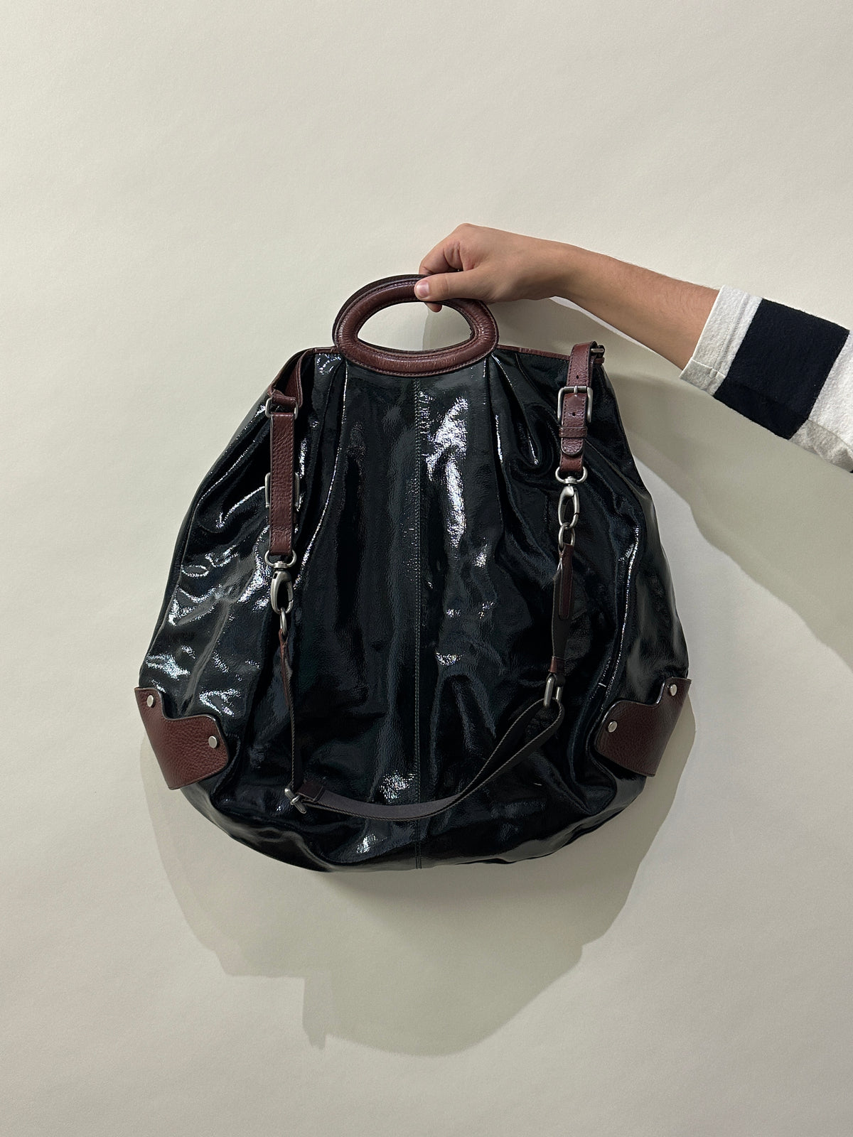 Marni Black & Brown Mixed Leather Hobo Bag
