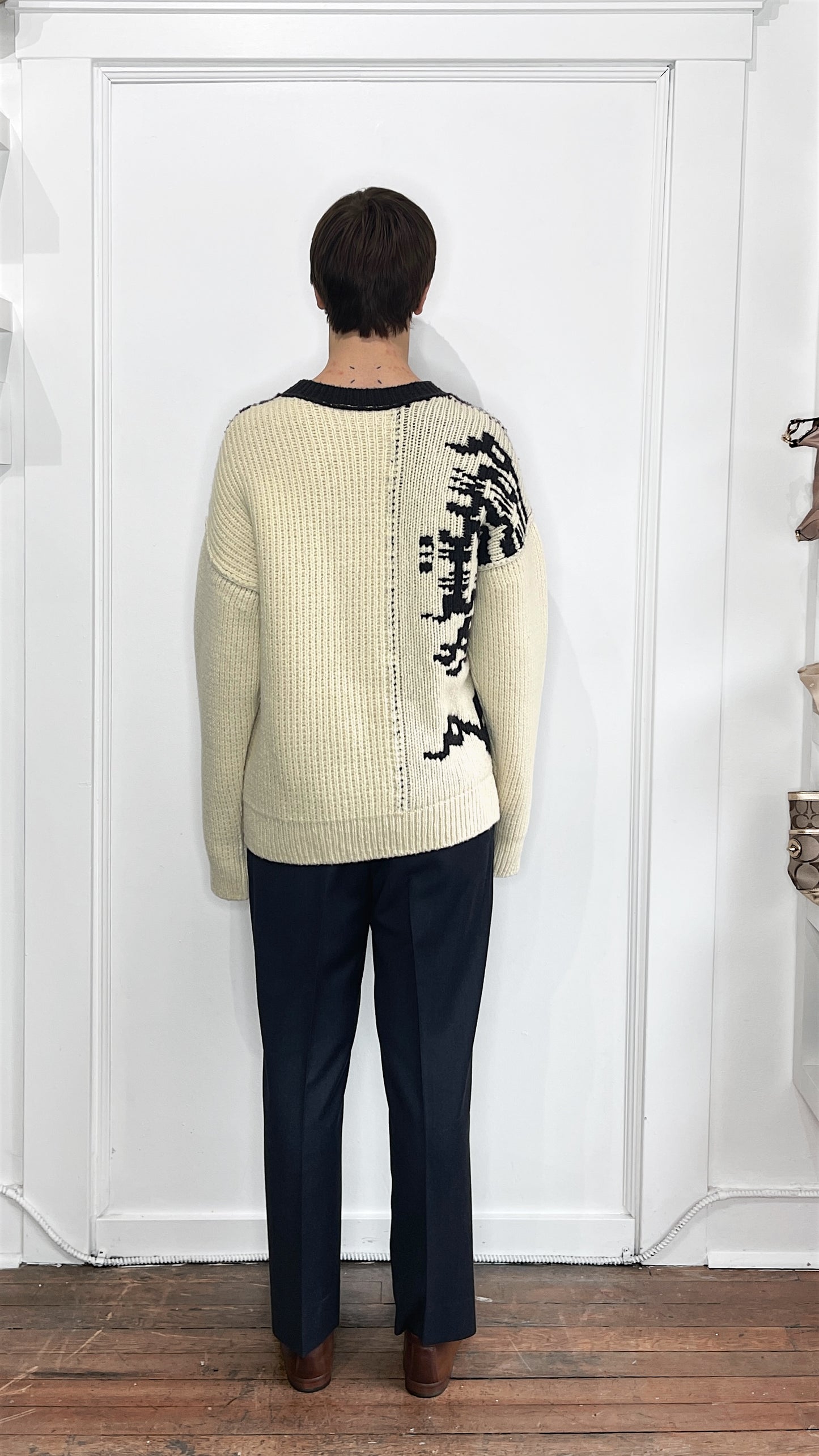 Bottega Veneta Cream & Black Heavyweight Wool Knit Sweater Extra Large