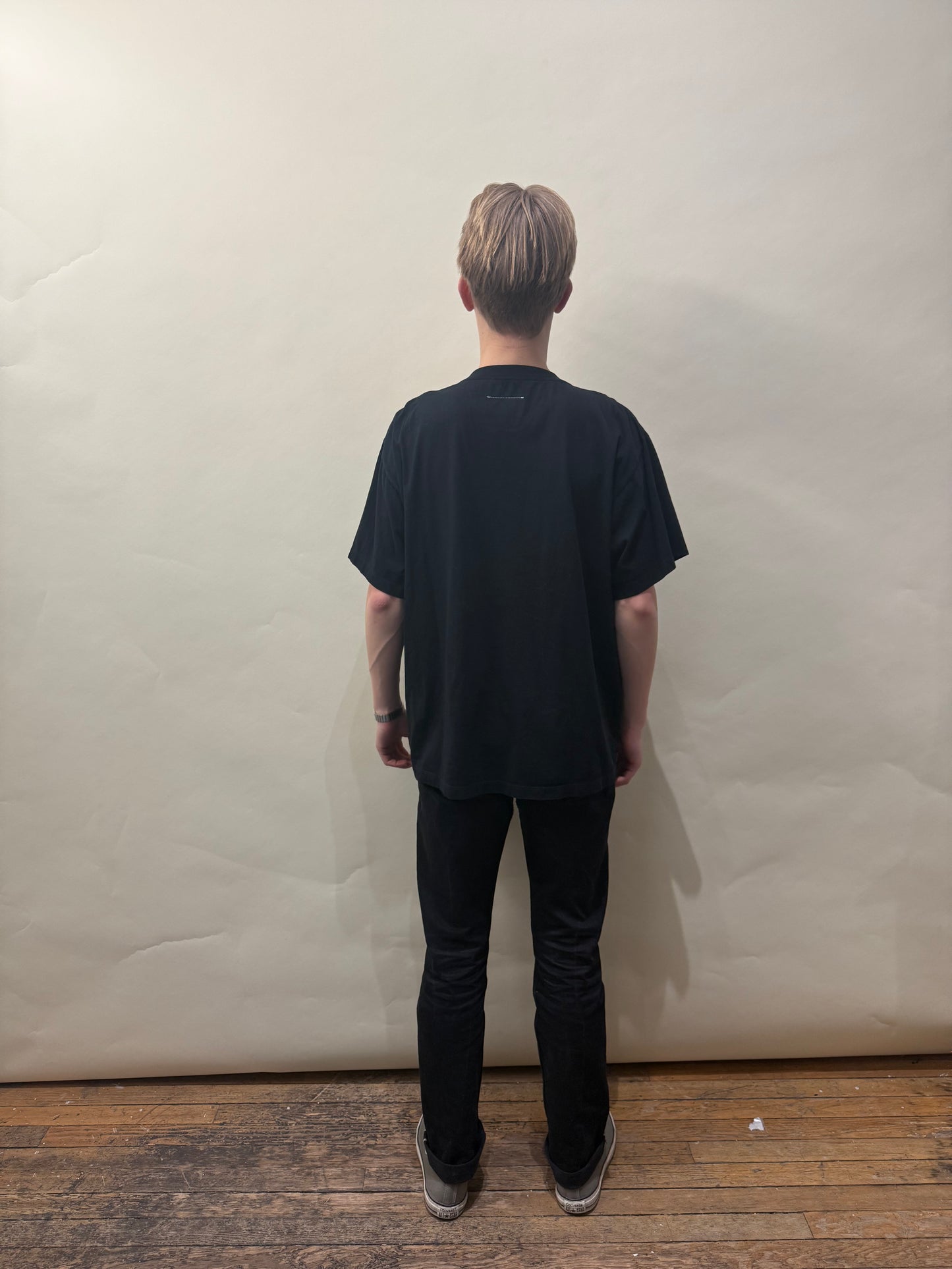 MM6 Black Cotton Description Print T-Shirt Large - L