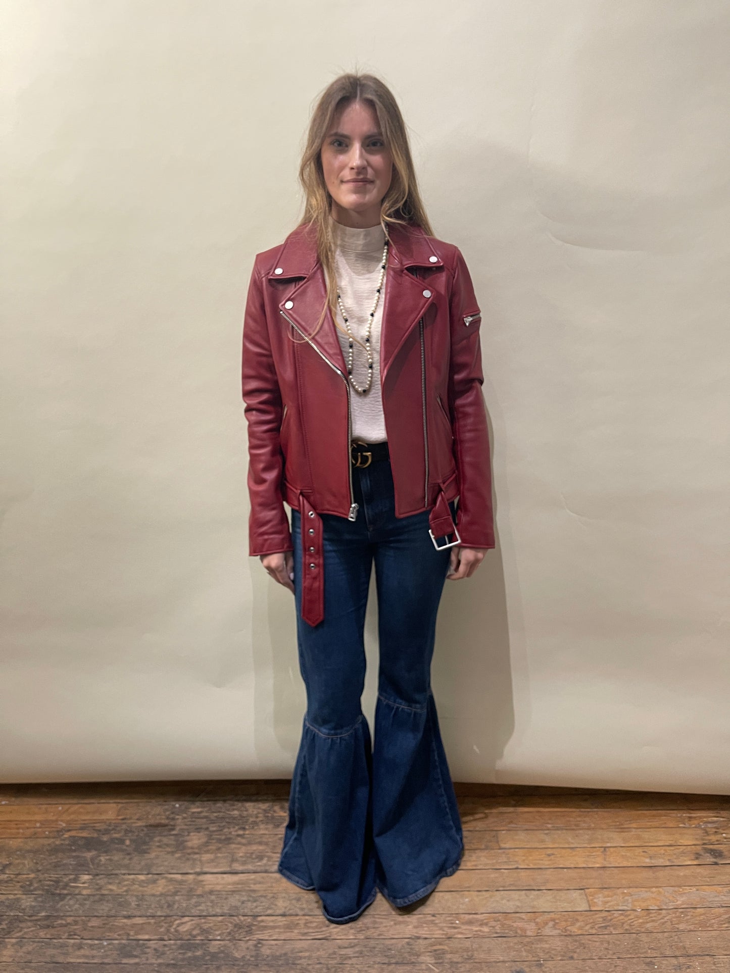 7 For All Mankind Red Leather Moto Jacket Medium - M
