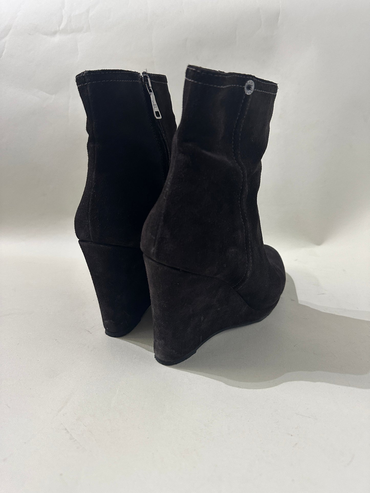 Prada Dark Brown Suede Wedge Booties 7 M / 8.5 W