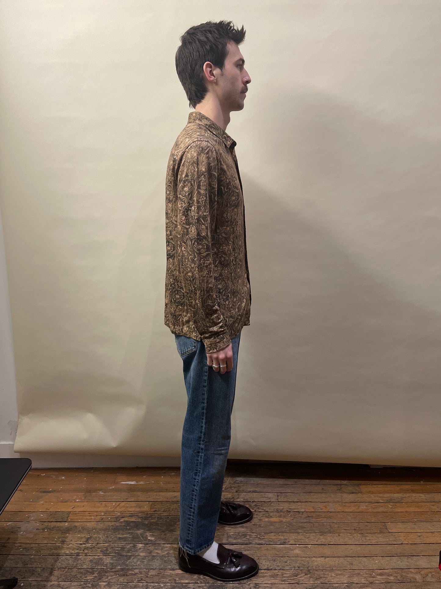 John Varvatos Wheat Floral Motif Linen LS Renato Small - S