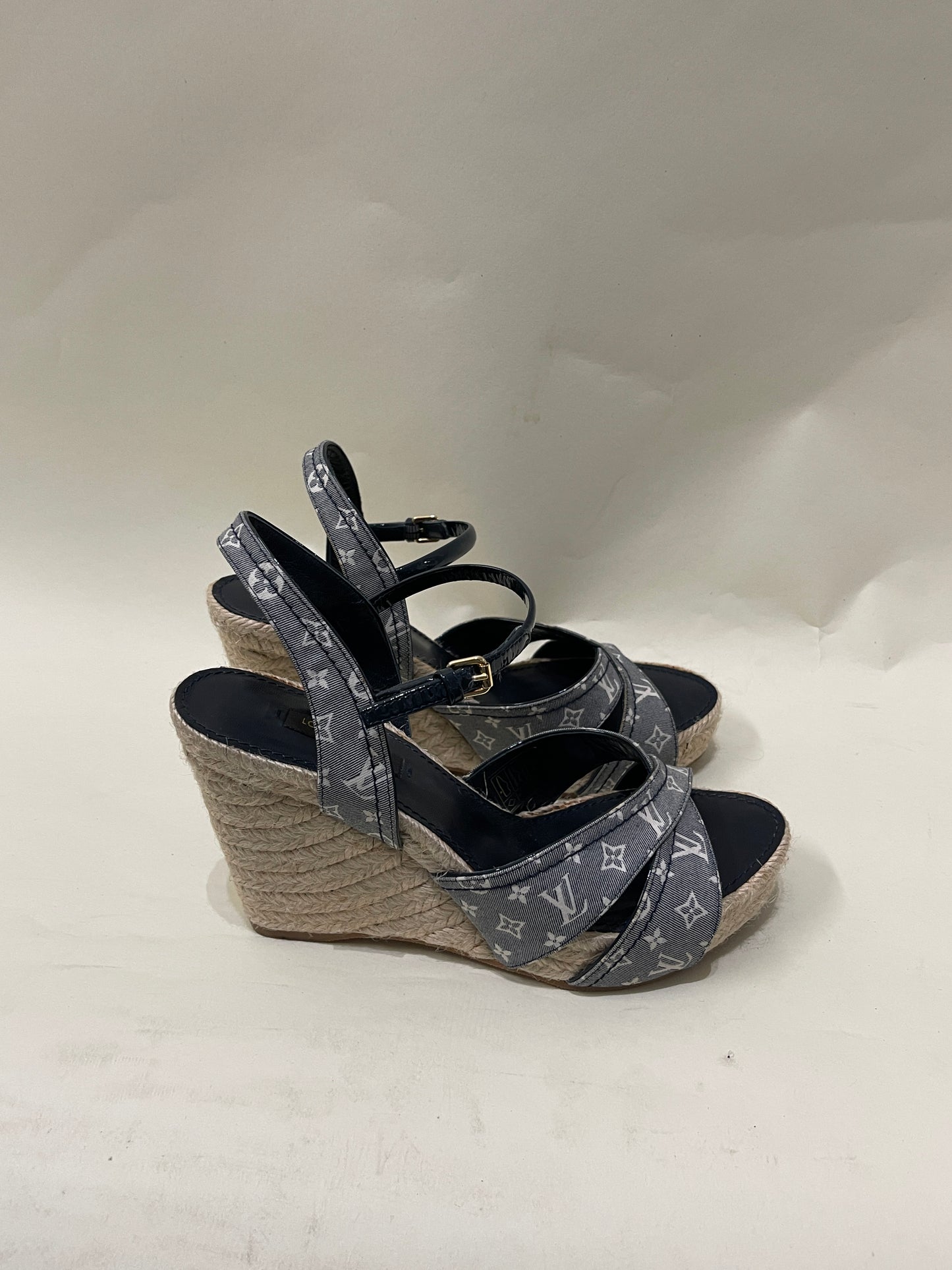 Louis Vuitton Blue Monogram Canvas Espadrille Wedge Sandal 6.5 M / 8 W