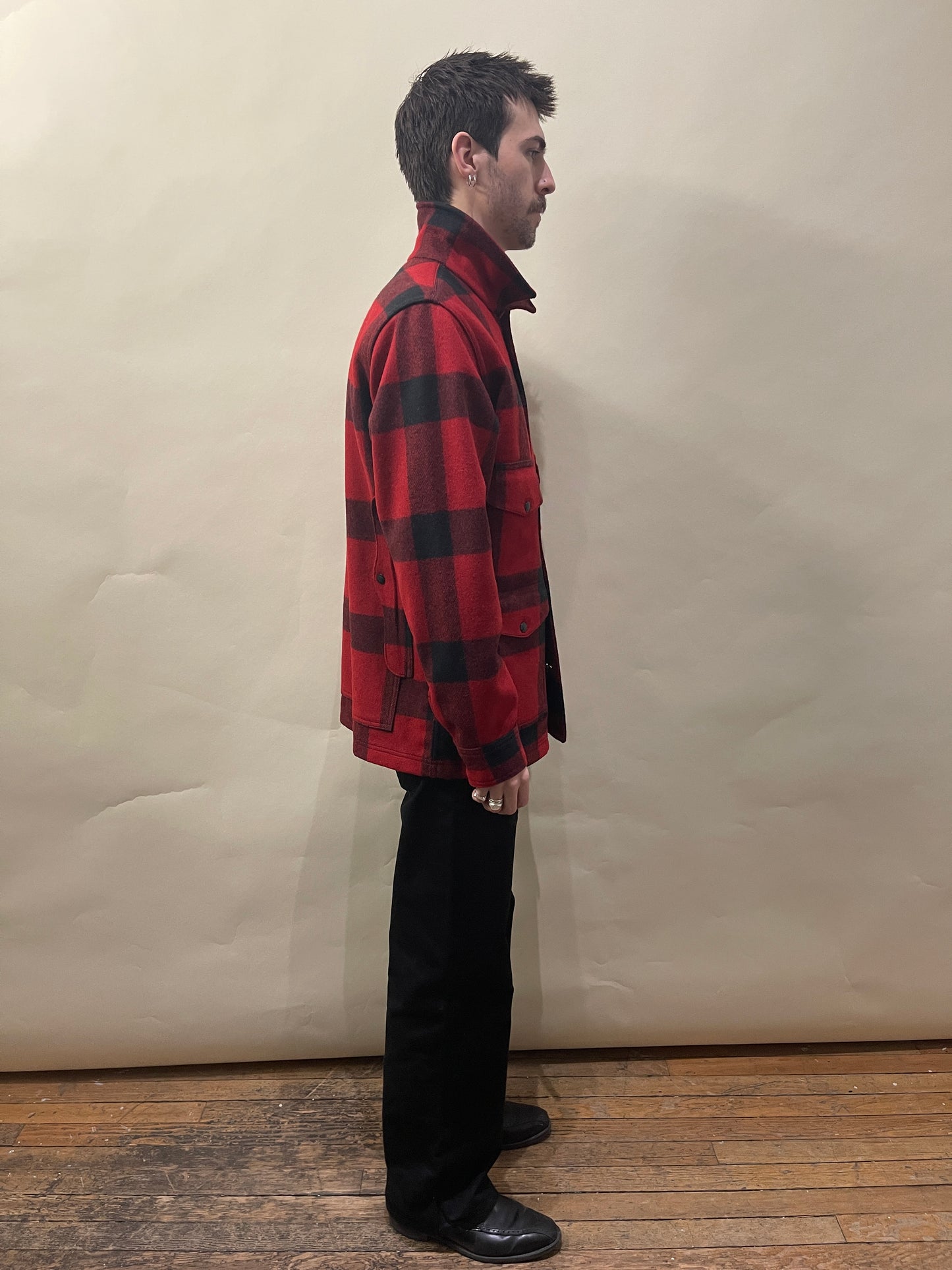 Filson Red & Black Buffalo Check Wool Mackinaw Cruiser Jacket Medium - M