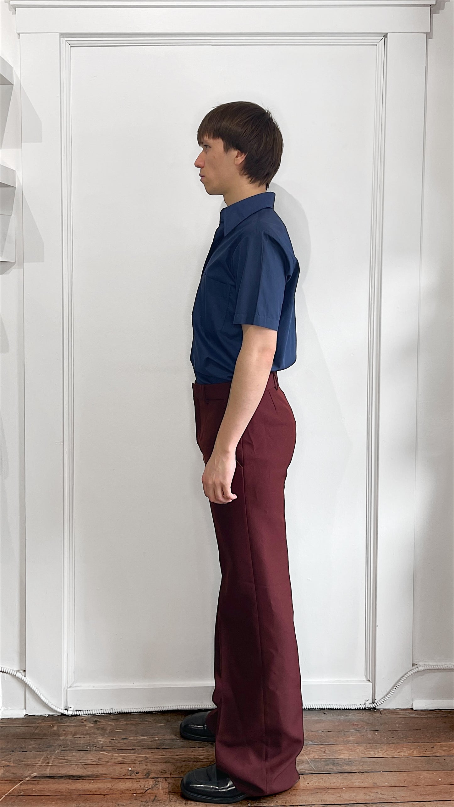 Miu Miu Maroon Polyester Creased Flared Trousers 32