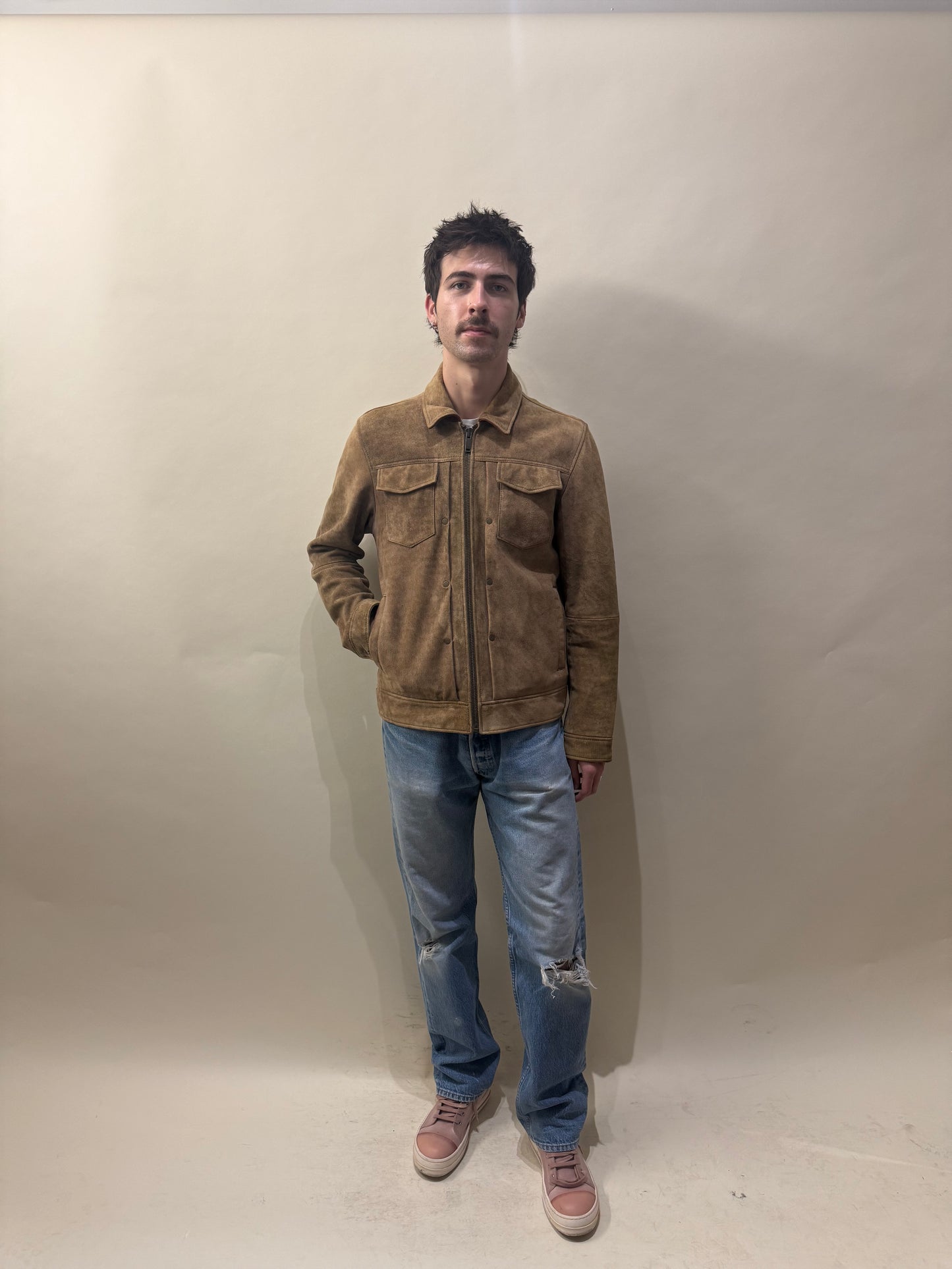 John Varvatos Light Brown Sheepskin Type 2 Style Jacket Medium - M