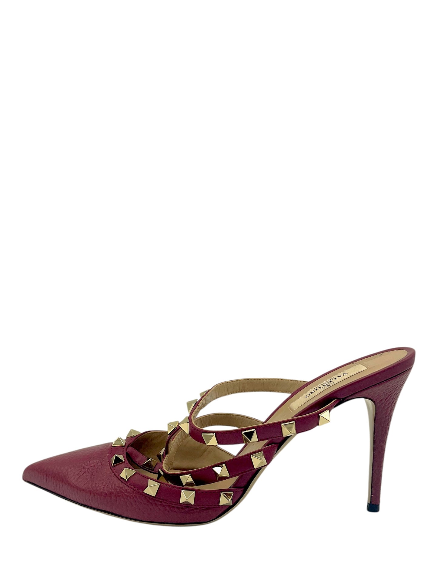 Valentino Oxblood Leather Rockstud Caged Heels