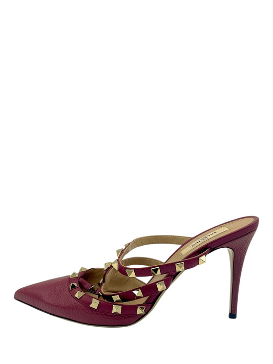 Valentino Oxblood Leather Rockstud Caged Heels