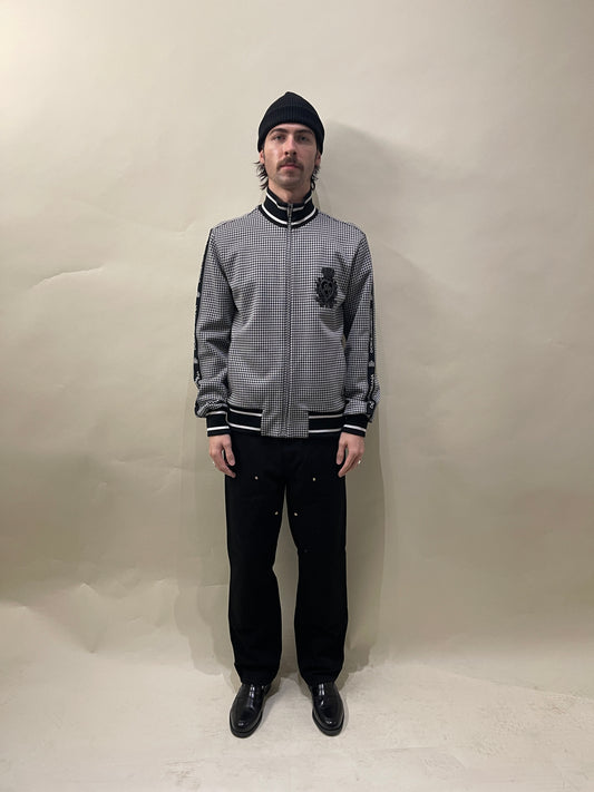 Dolce & Gabbana Black & White Houndstooth Cotton Blend Track Jacket 48