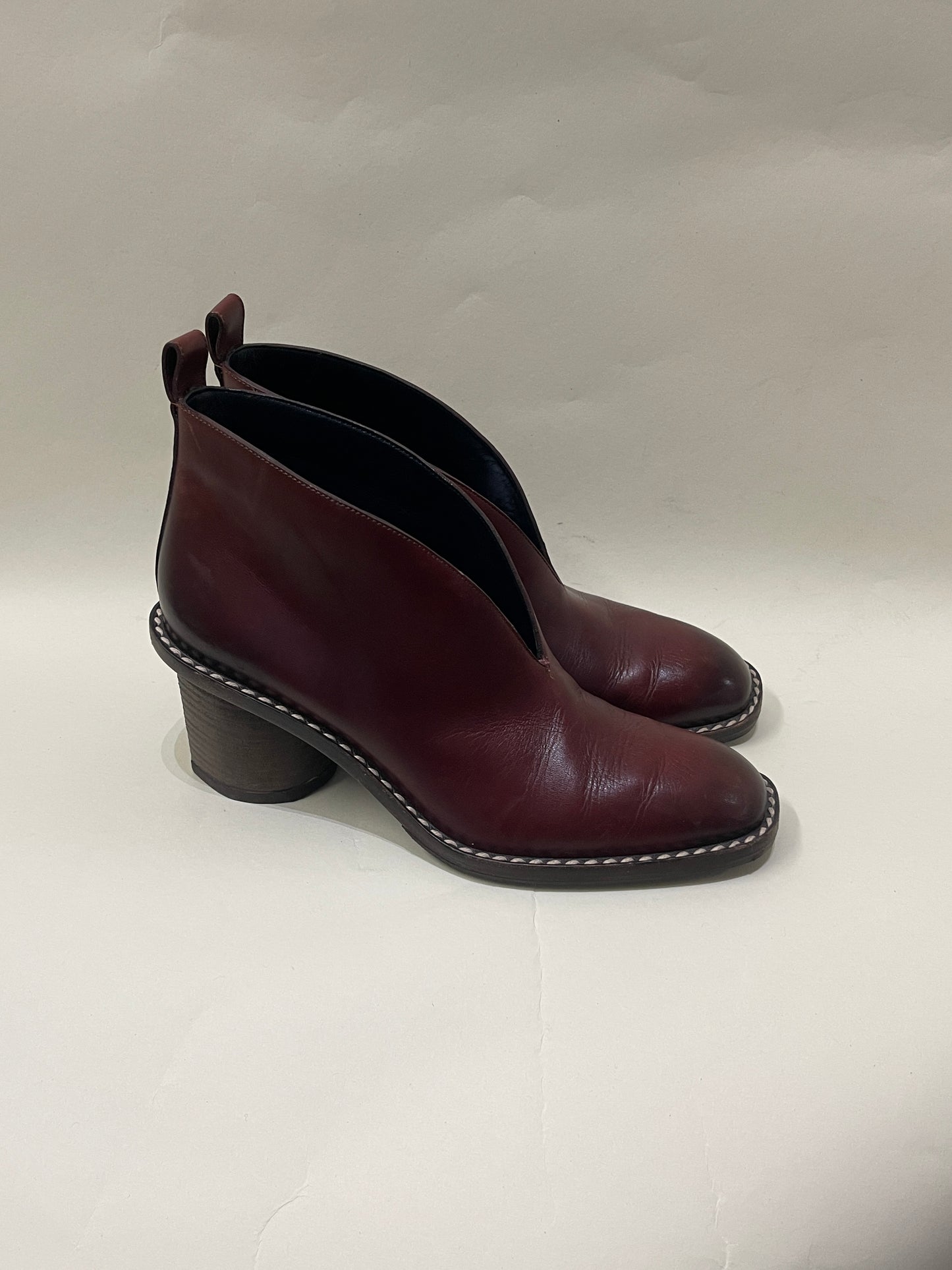 Celine Burgundy Leather V Neck Boots 5.5 M / 7 W