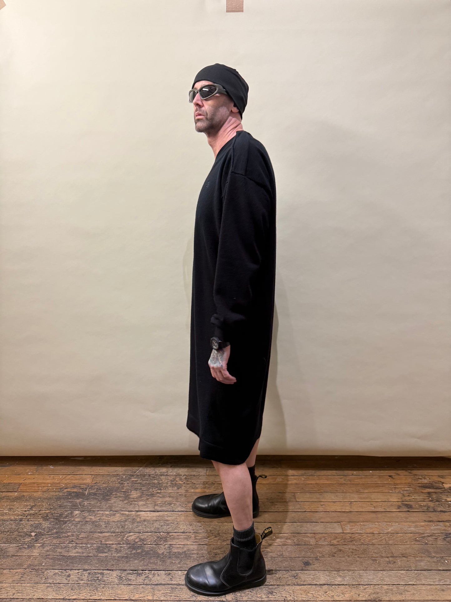 Balenciaga Black Wool Knit V-Neck LS Sweater Dress Extra Large - XL