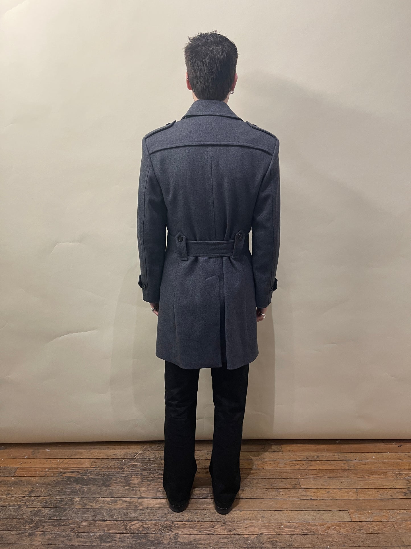 Burberry Dark Grey Wool Blend DB Belted Overcoat 42