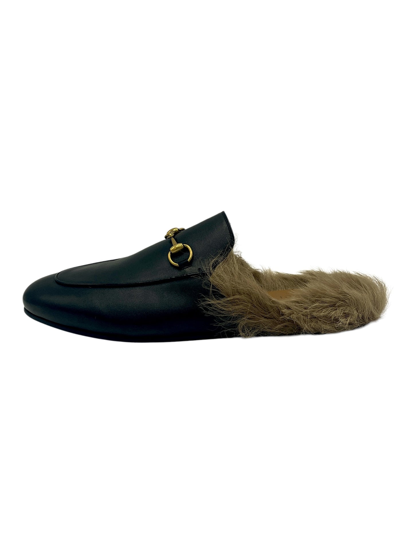 Gucci Black Leather Horsebit Fur Slippers 9 M / 10.5 W