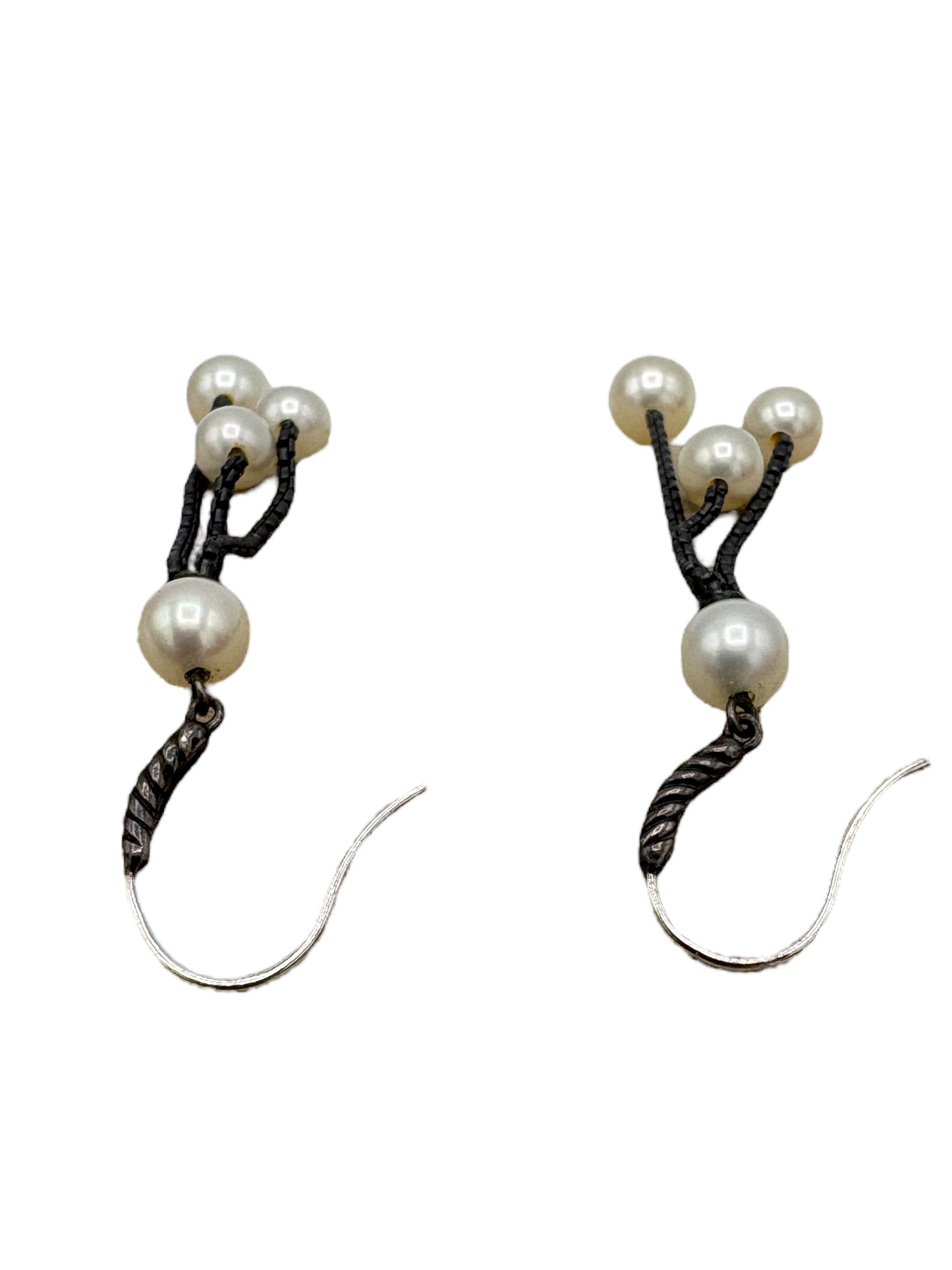 David Yurman Gunmetal & Pearl Hoop Drop Earrings