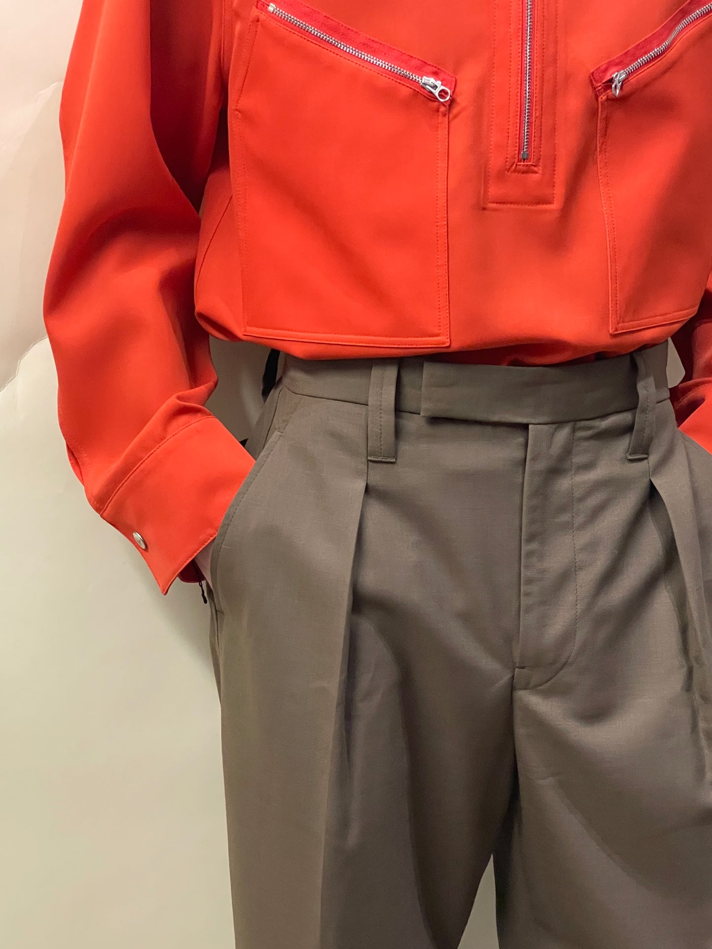 Lemaire Taupe Poly Wool Blend Single Pleat Trousers 34