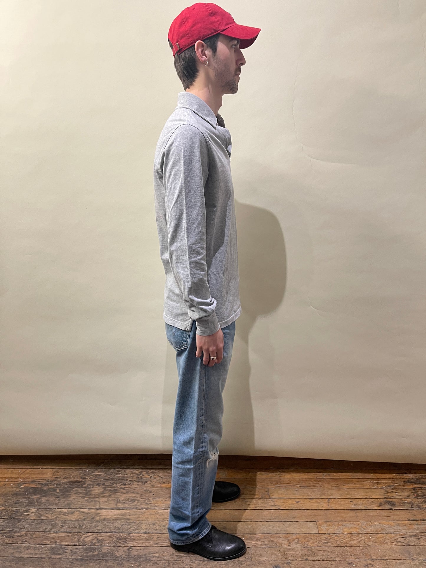 Loro Piana Light Grey Cotton Pique LS Polo Shirt Small - S